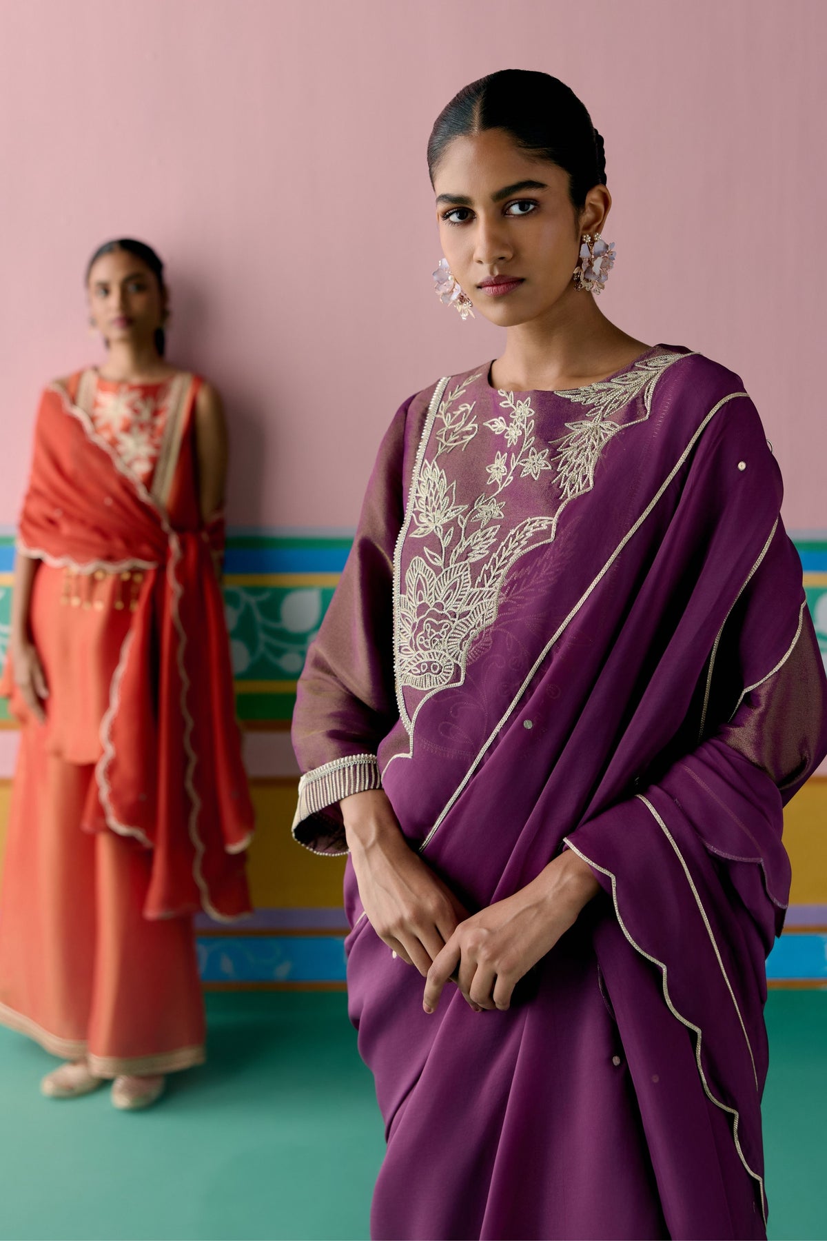 Purple Embroidered Kurta Set