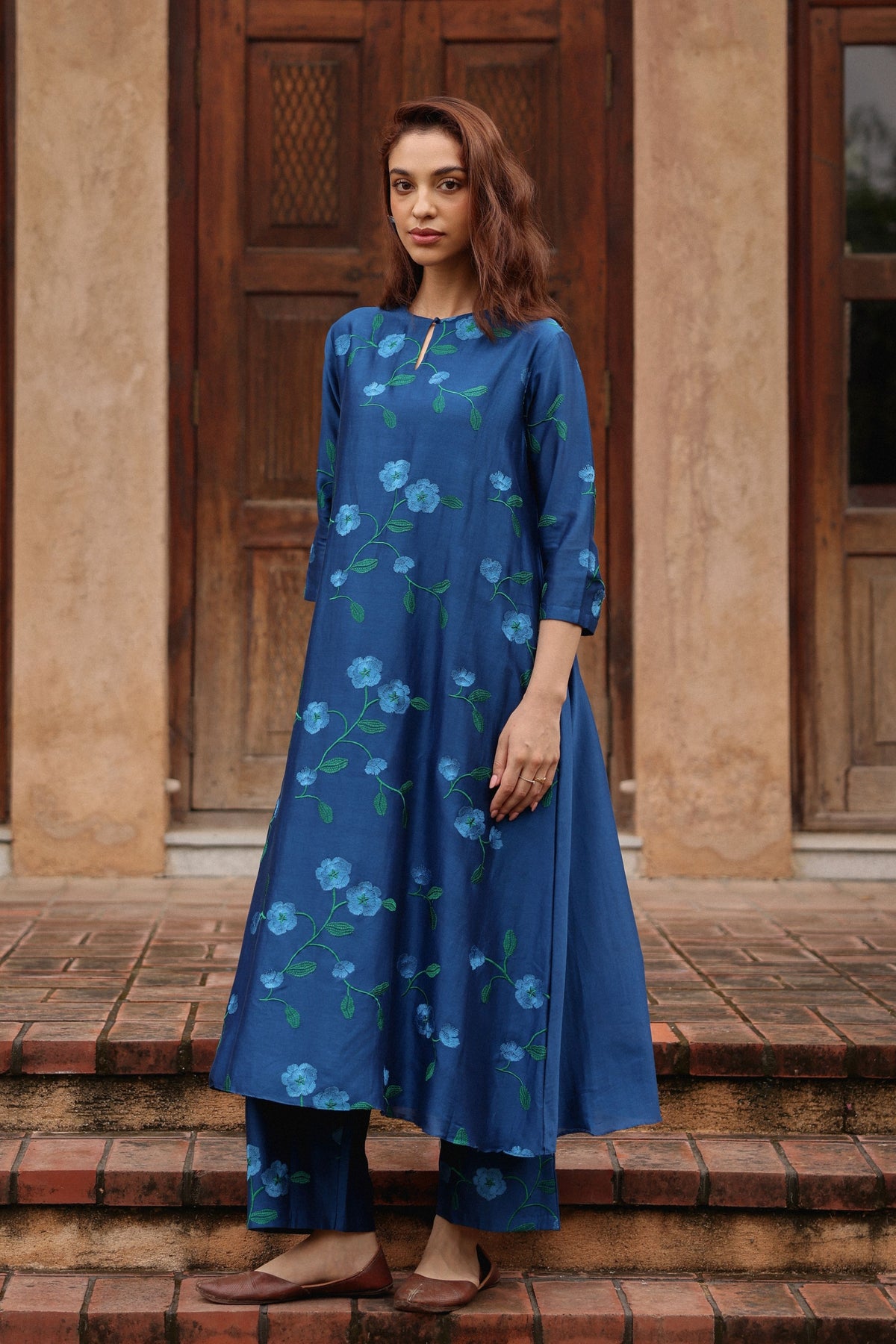 Indigo Bloom Embroidered Kurta Set