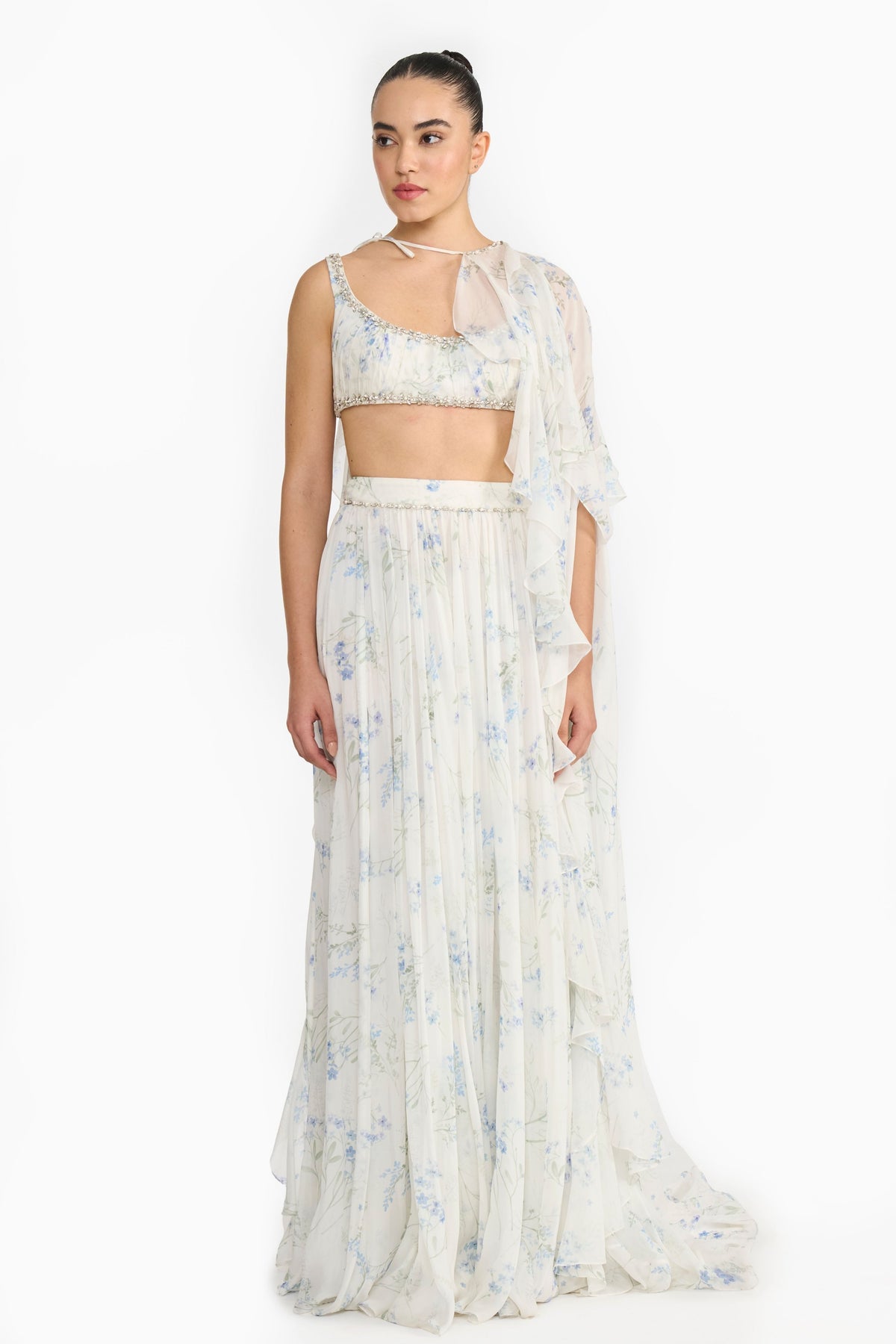 Lavender Cape Chiffon Lehenga Set