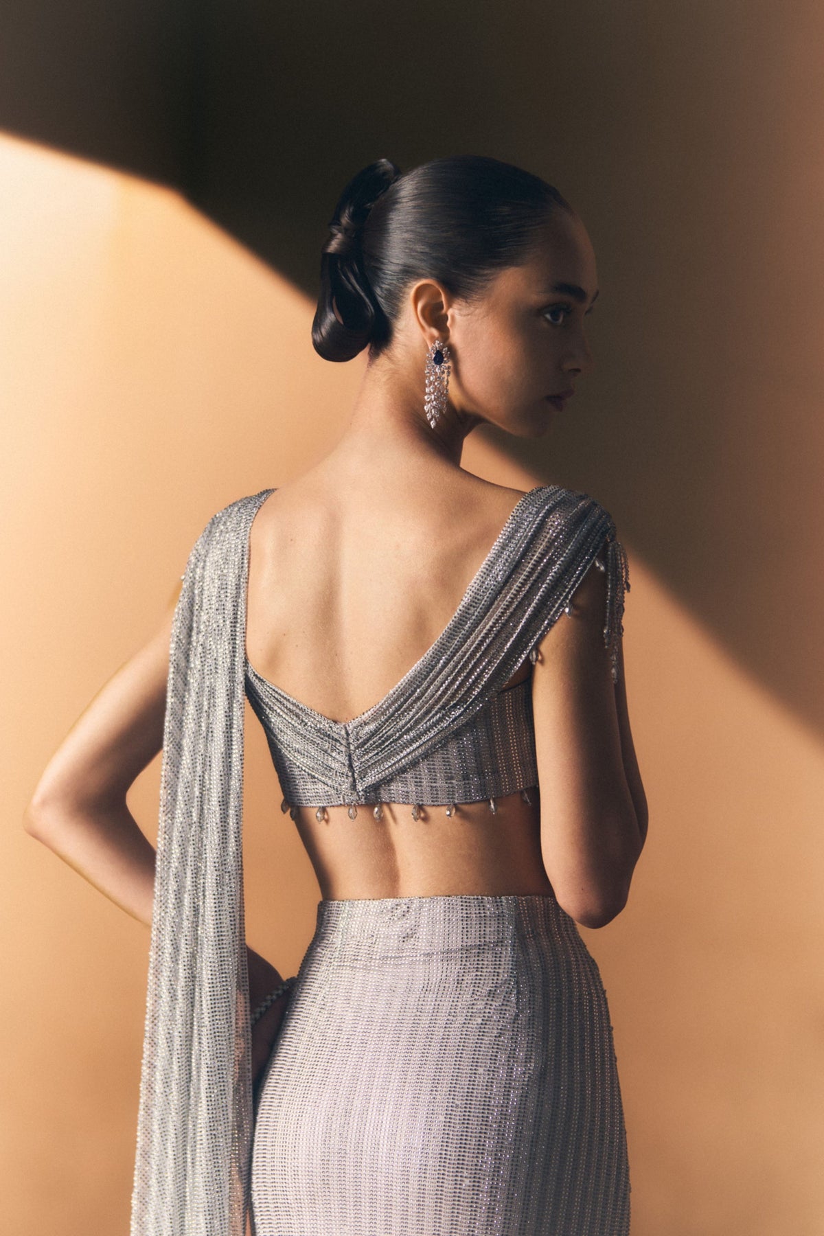 Pewter Drape Saree Set