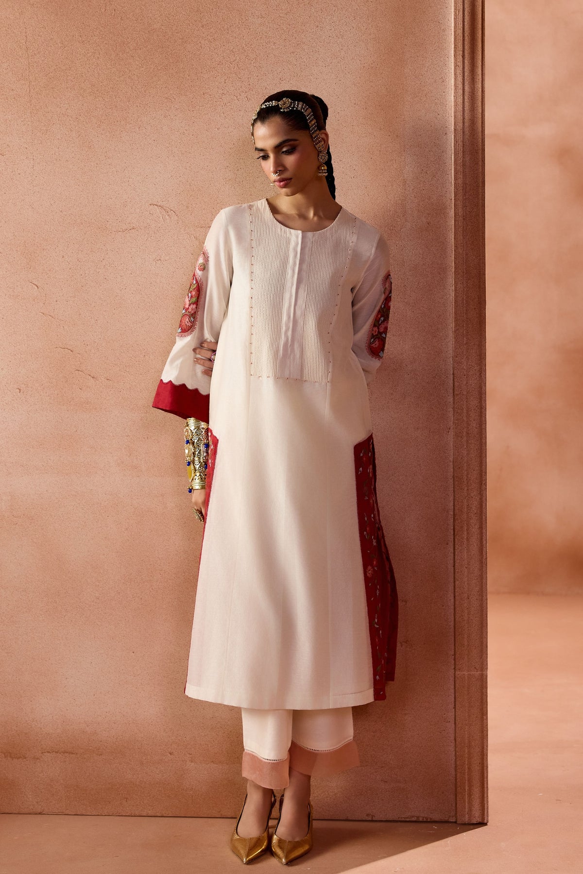 Ivory Maroon Kurta Set