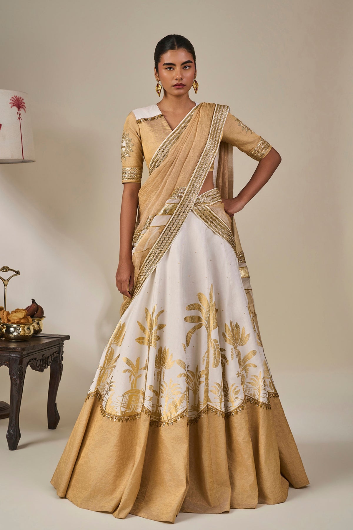 Ivory Backwater Postcard Lehenga Set