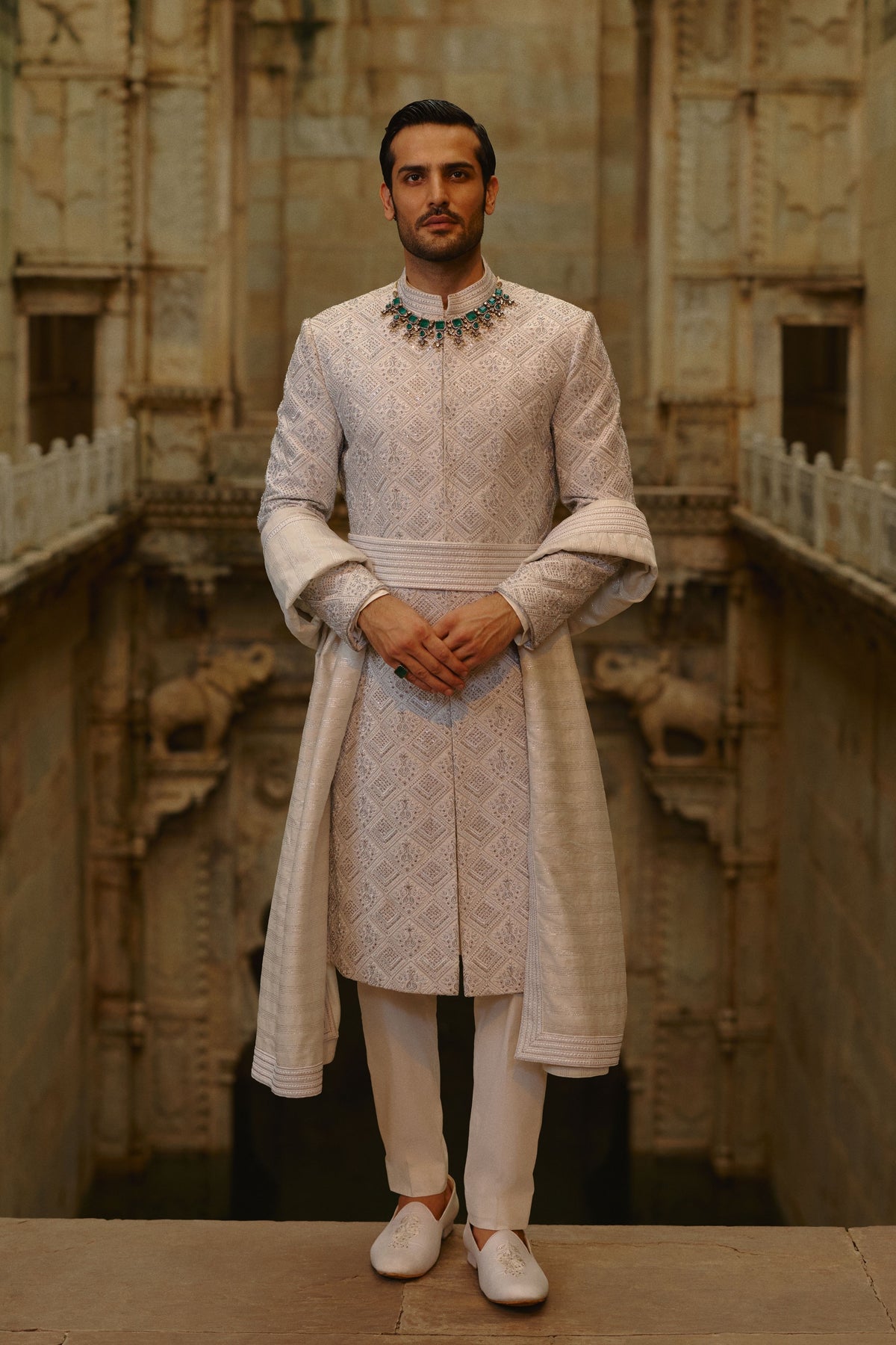 Silver Embroidered Sherwani Set