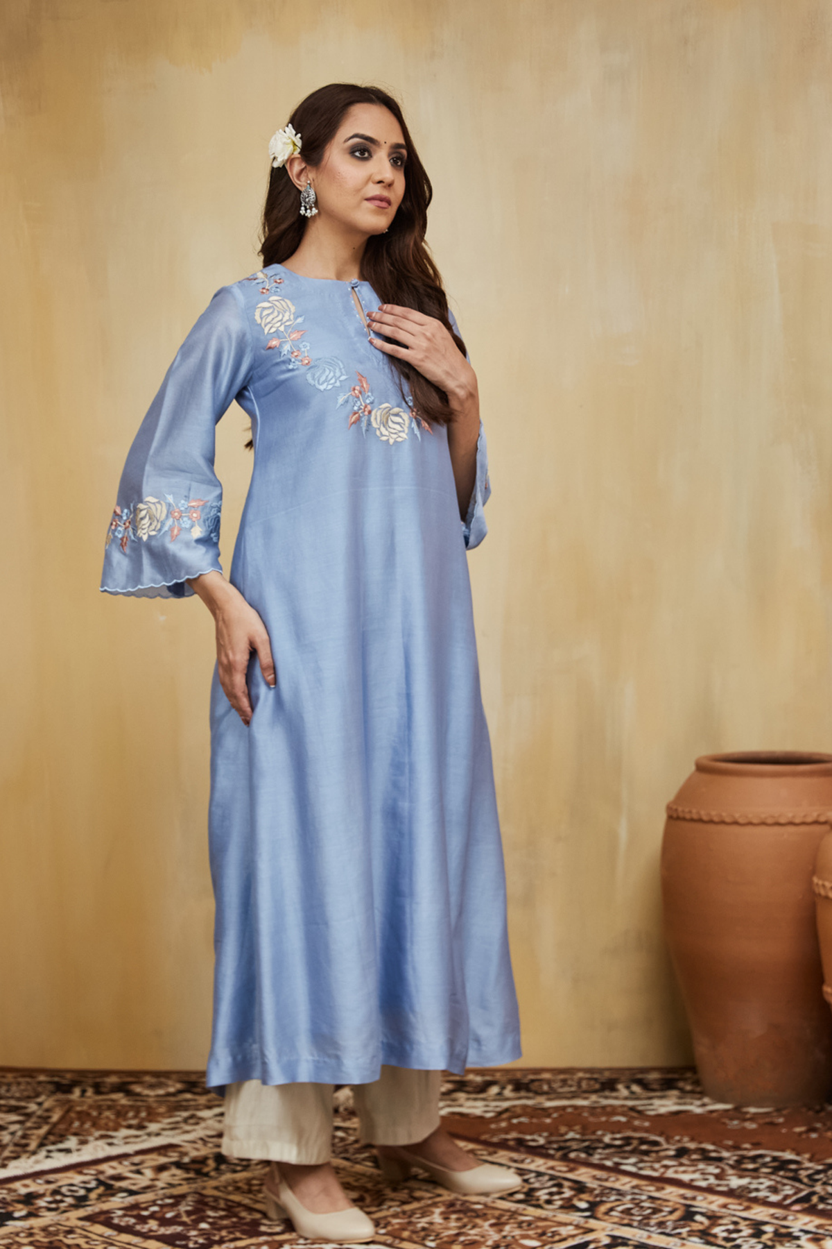 Pastel Blue Chanderi Safa Kurta Set