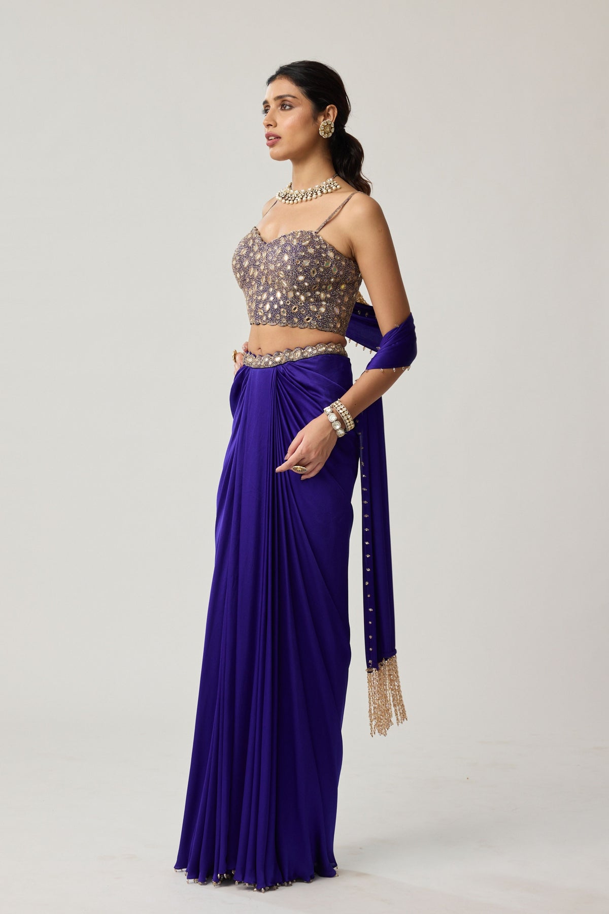 Persian Blue Draped Skirt Set