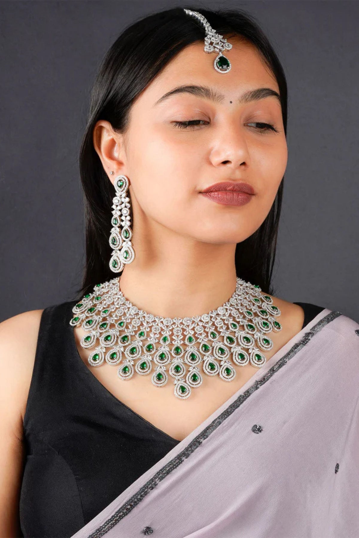 Green Faux Diamond Bridal Necklace Set
