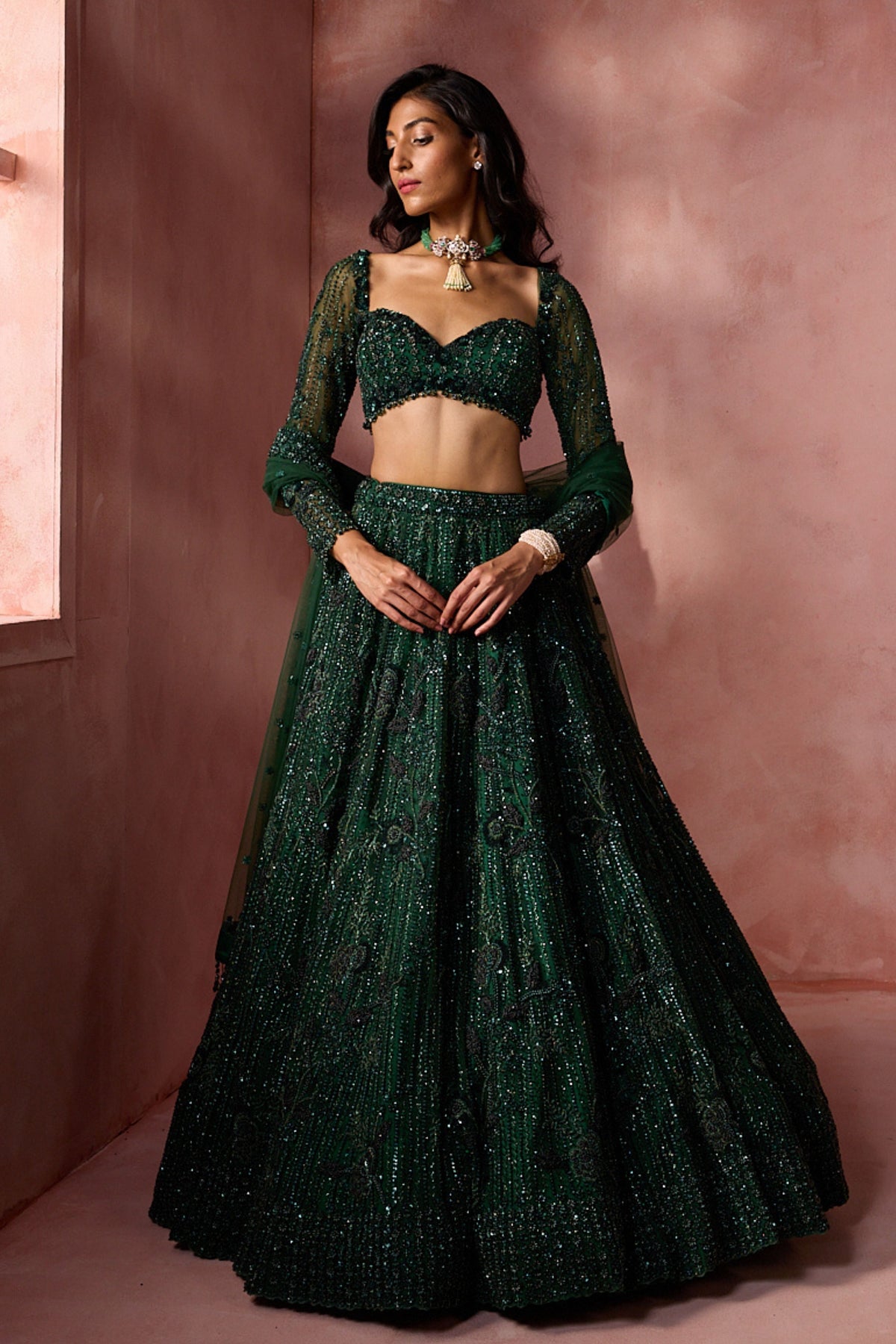 Bottle Green Lehenga Set