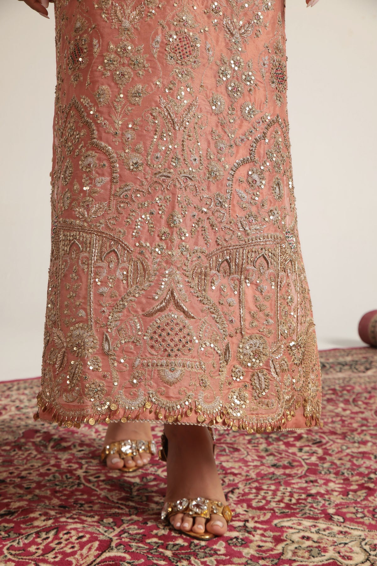 Peach Heavy Jaal Kaftan Set