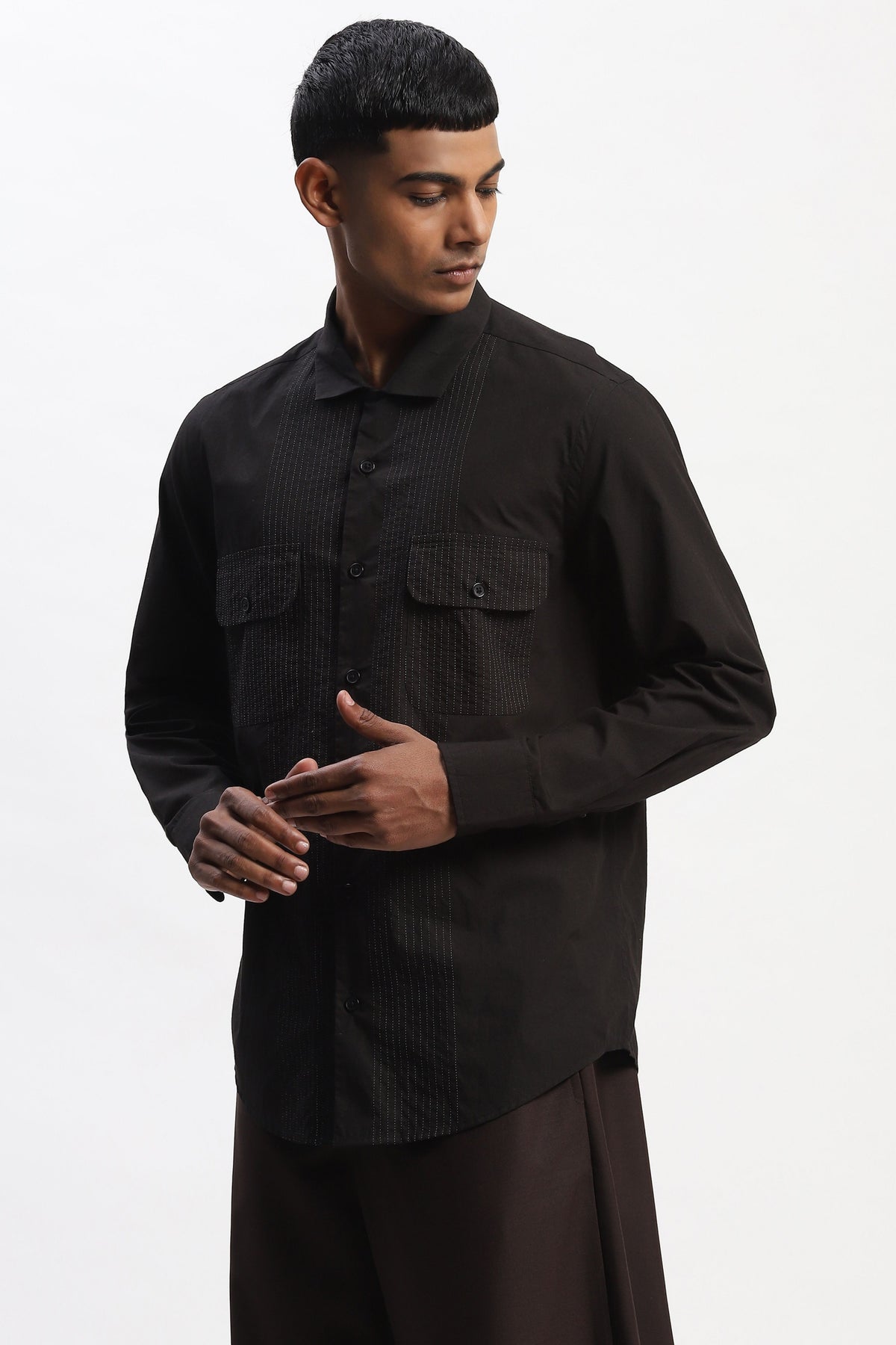 Black Engineered Trapunto Shirt