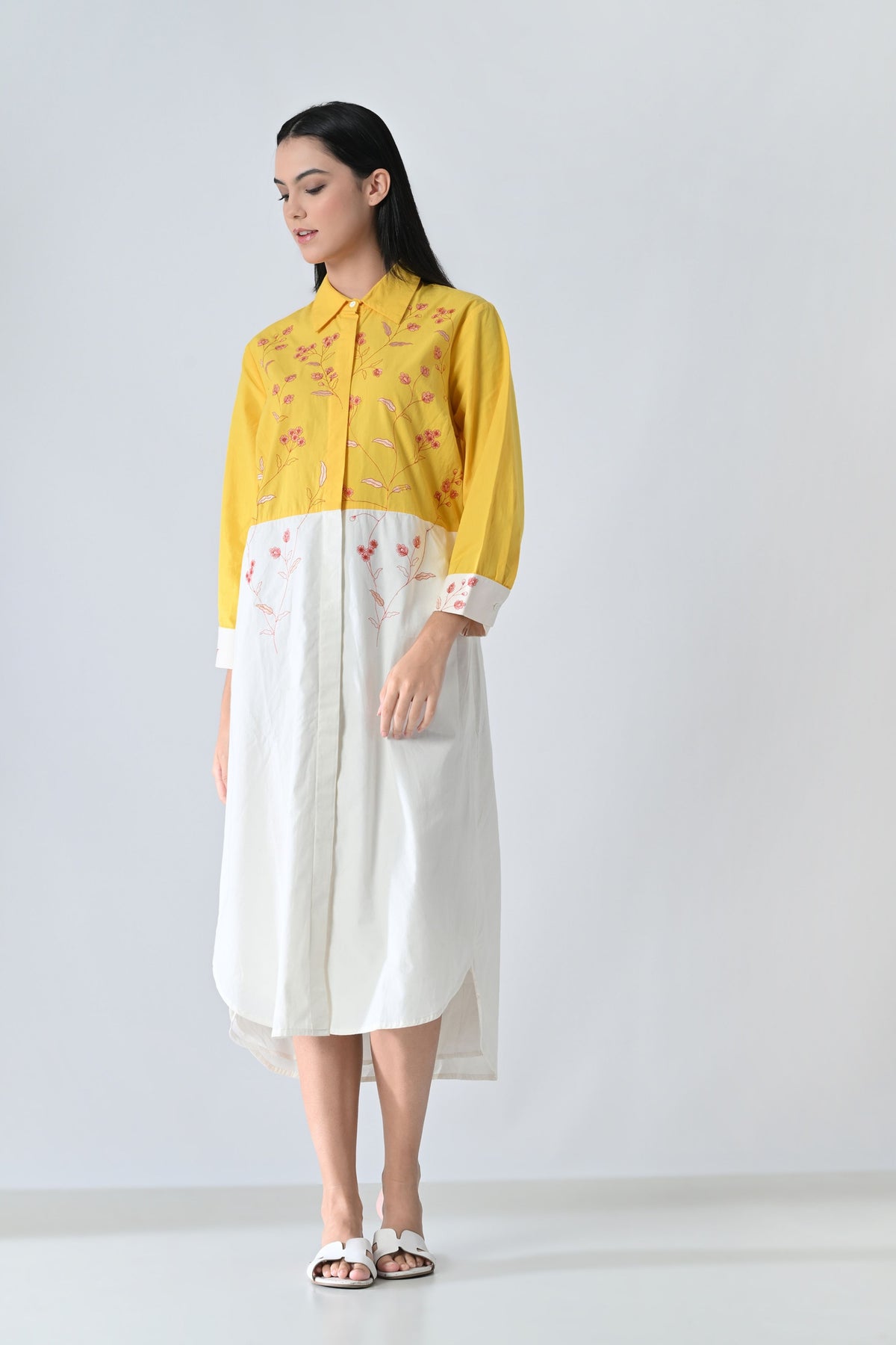 Sunlit Bloom High Low Shirt Dress