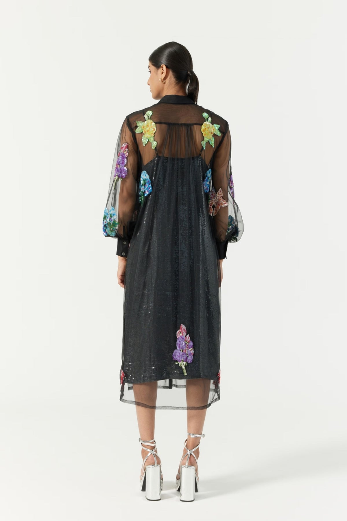 Black Botanical Shirt Dress