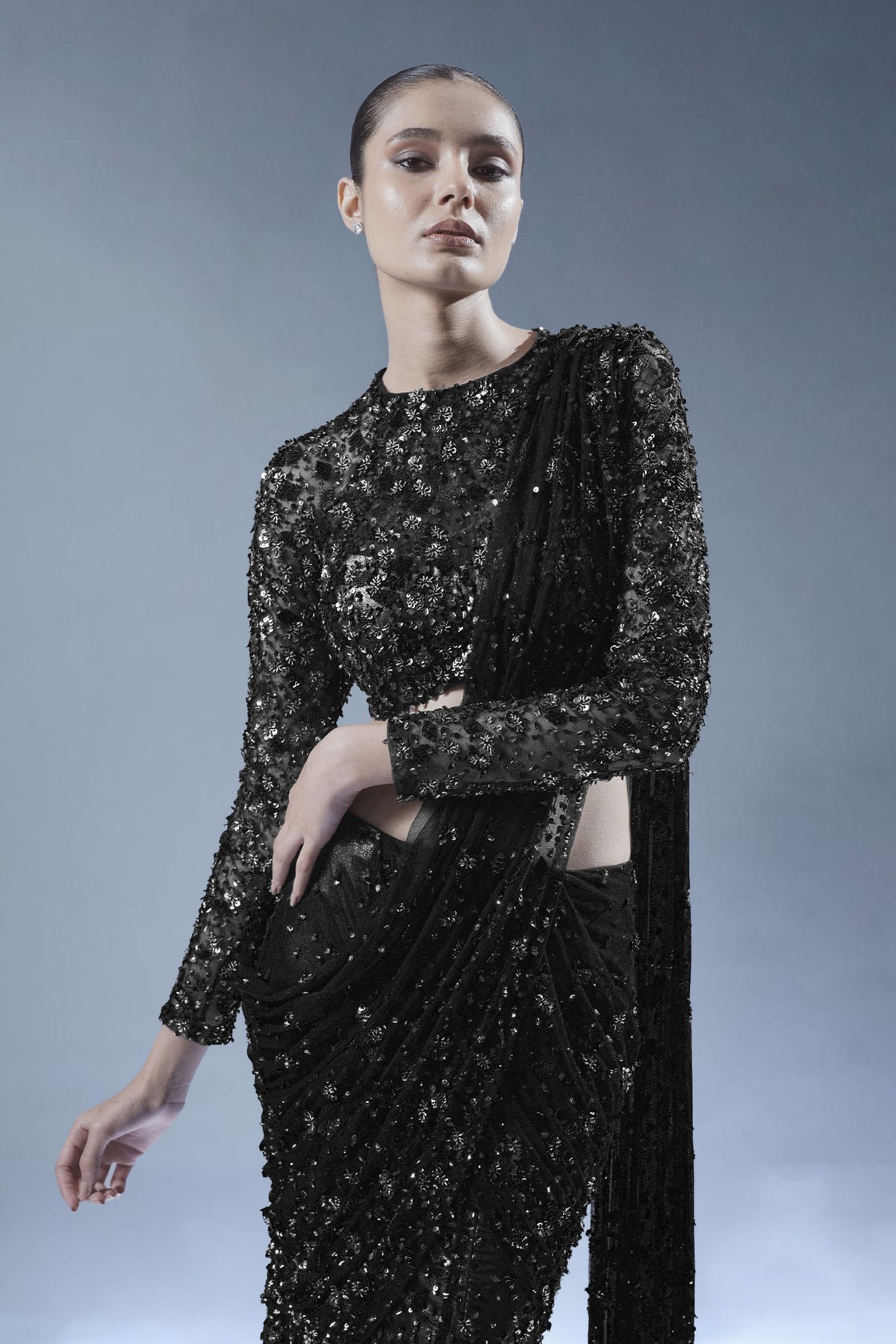 Black Midnight Ember Drape Saree