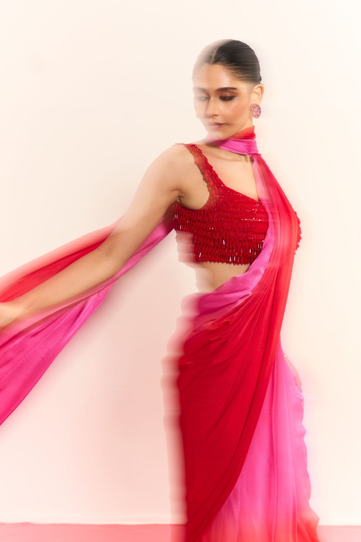 Rosé Ember Draped Saree Set