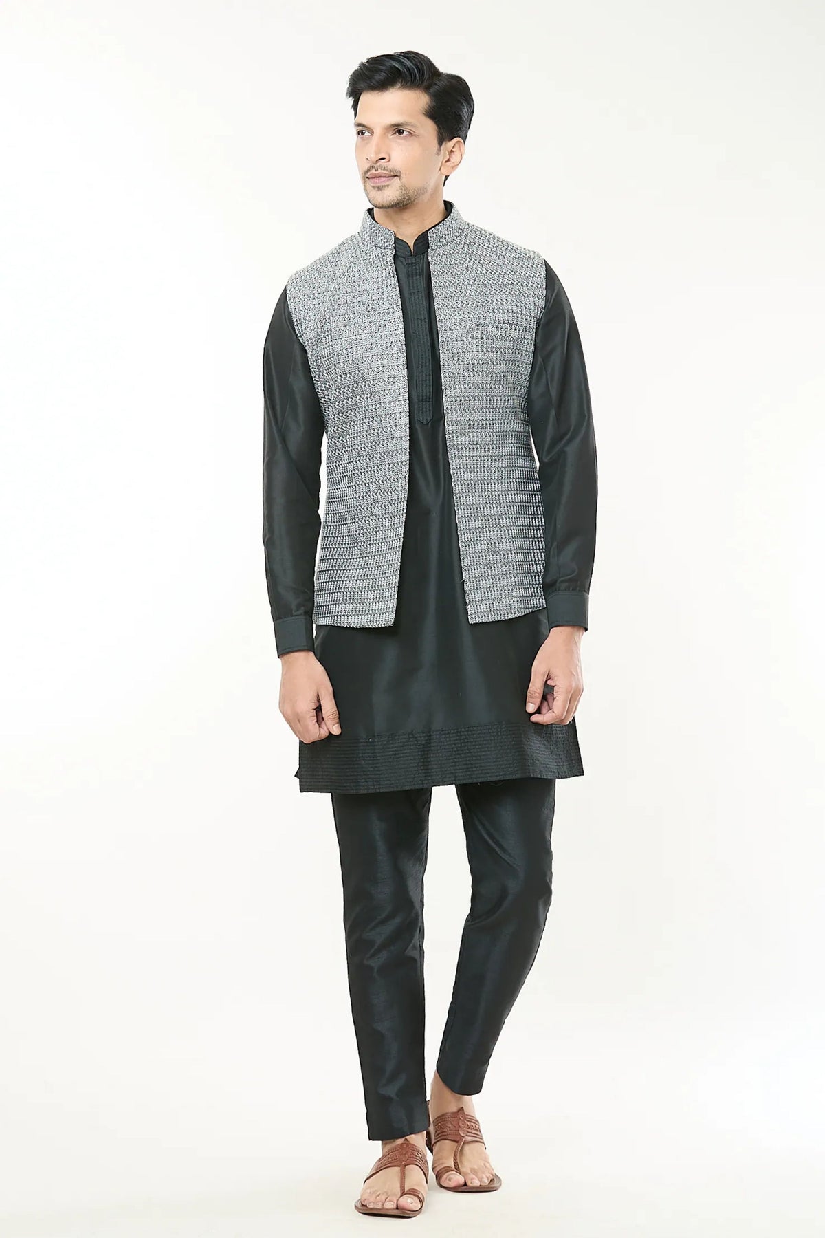 Black Embroidered jacket Set