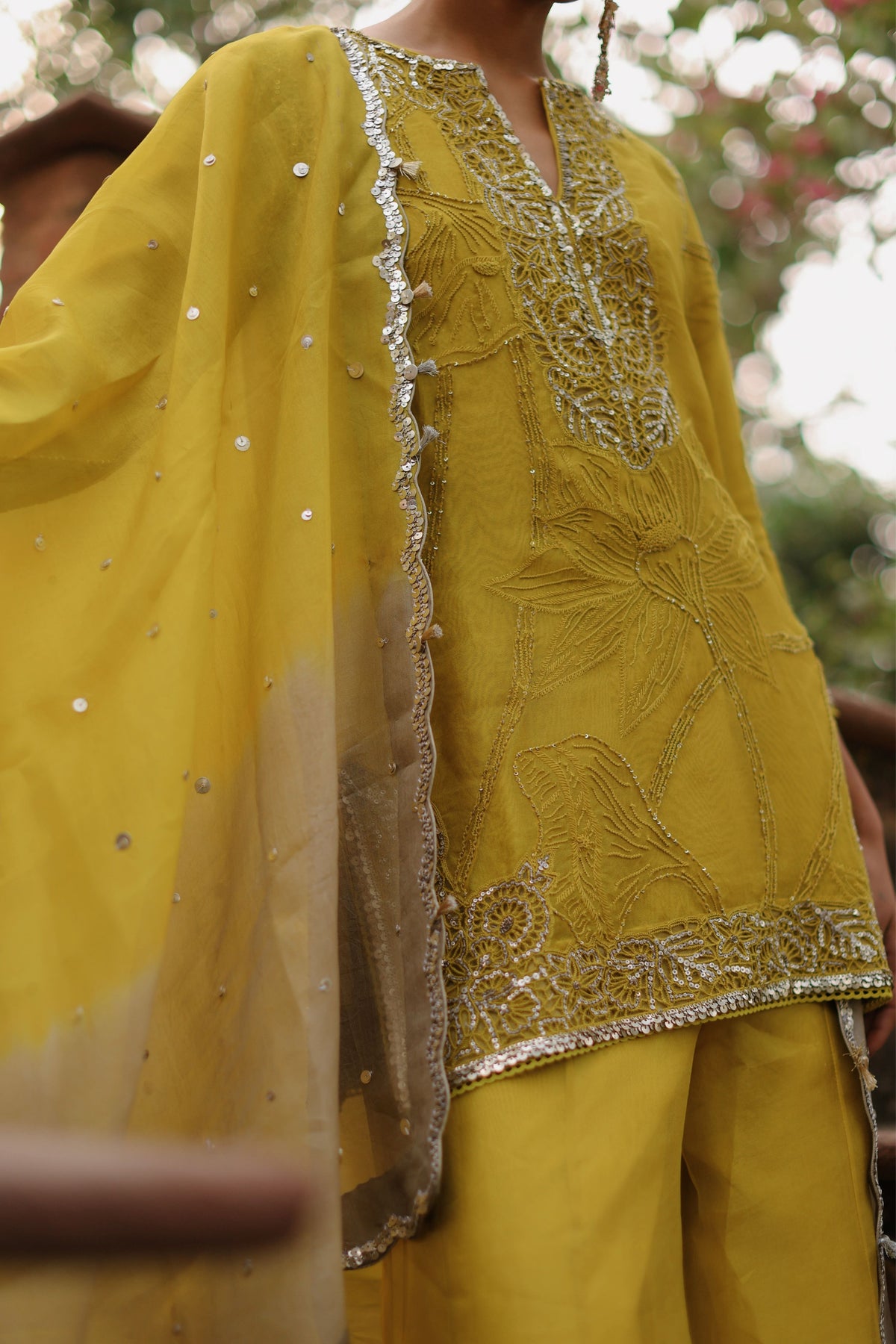 Mustard Embroidered Sharara Set