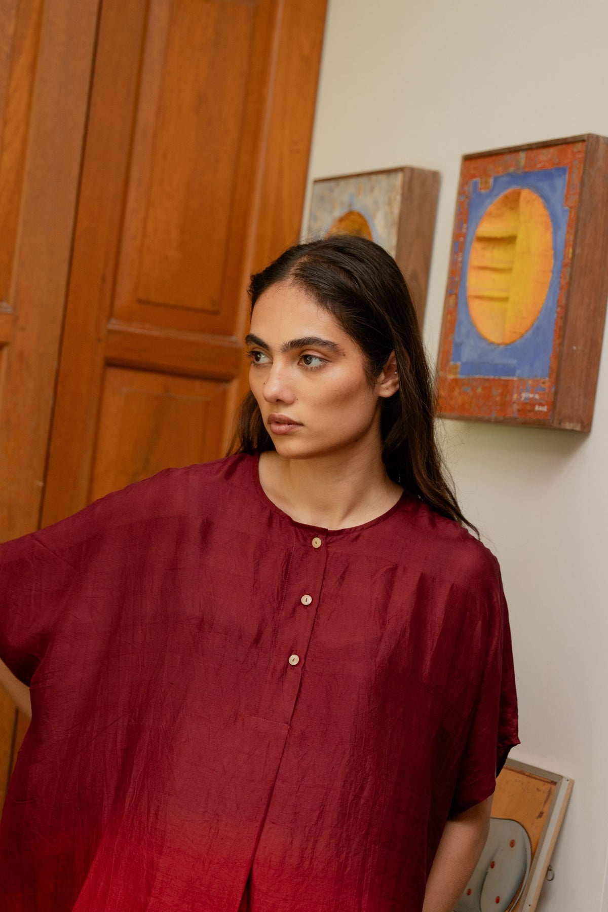 Red Ombre Pleated Kaftan