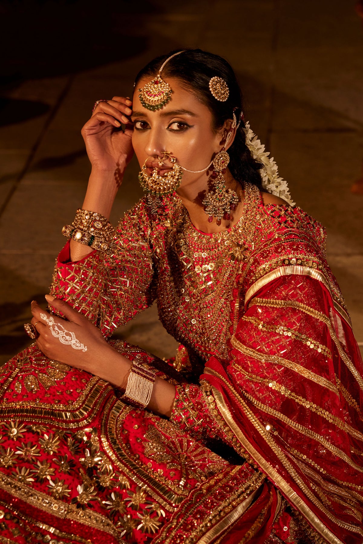 Red Maanika Anarkali Set