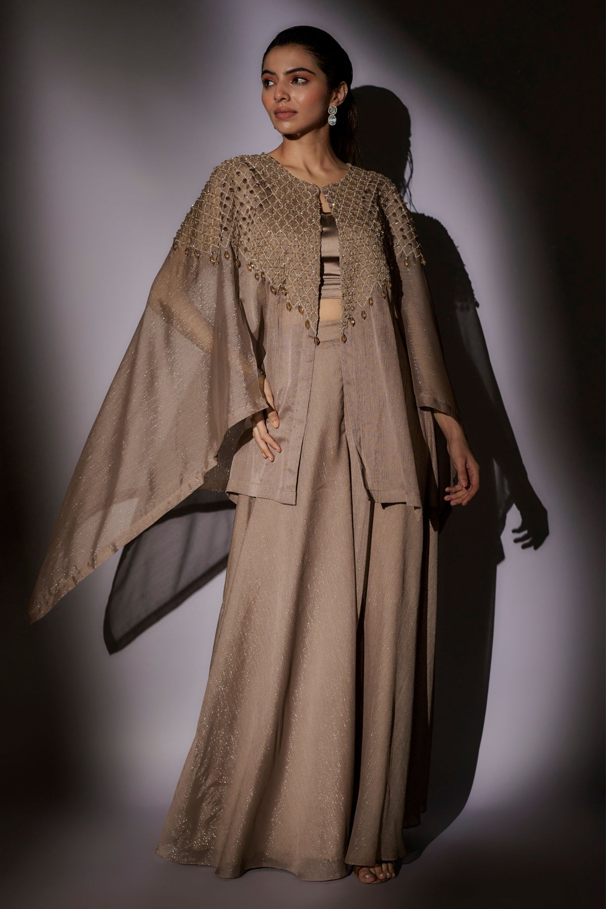 Coffee Embroidered Sharara Set