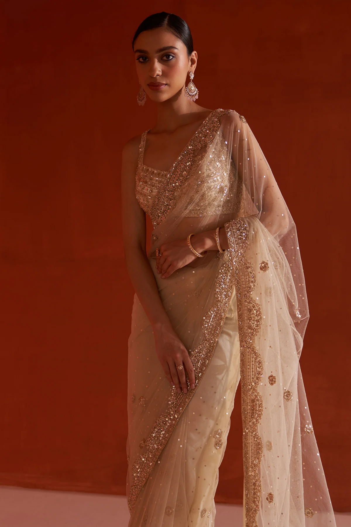 Gold Net Saree