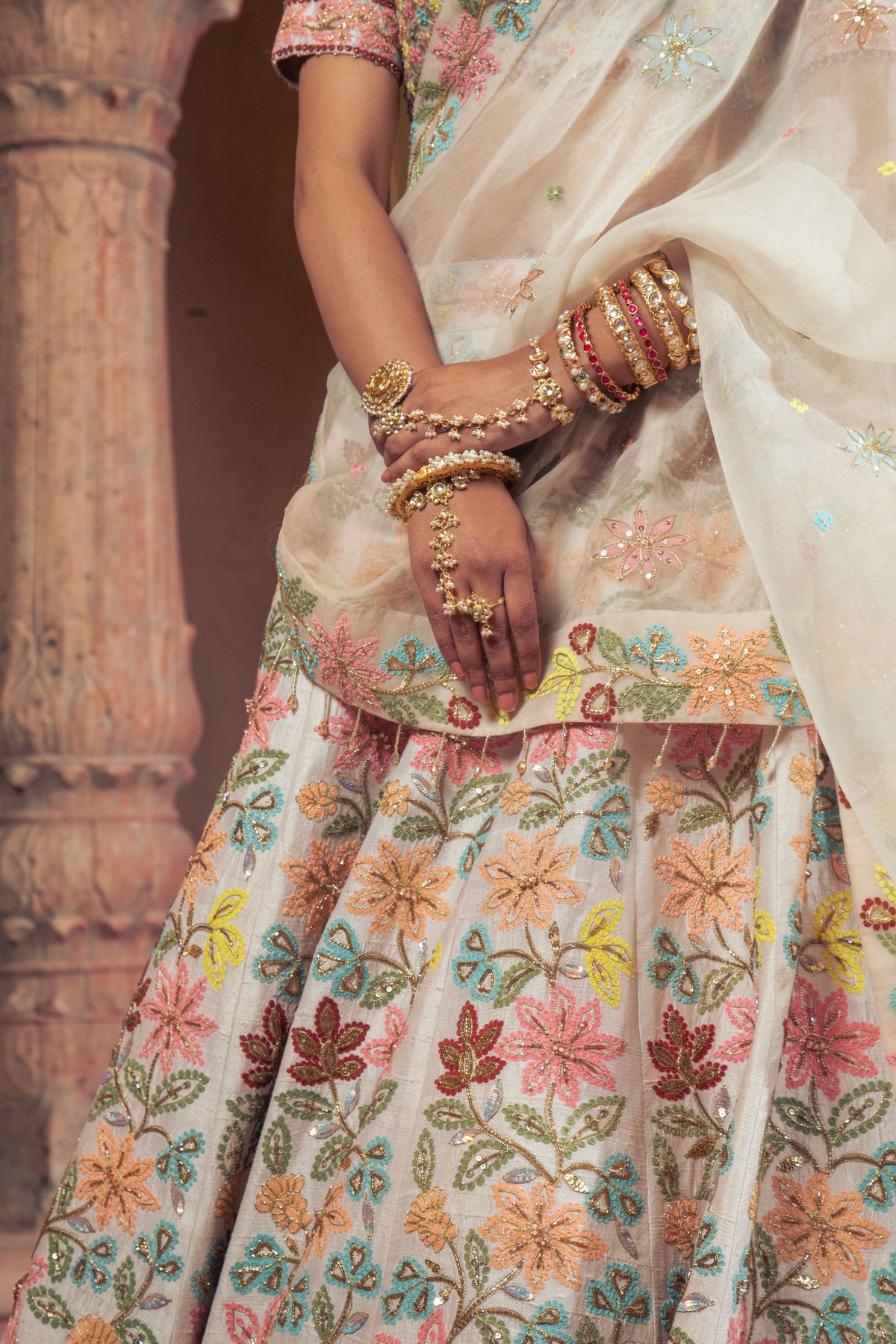 Ivory Embroidered Lehenga Set