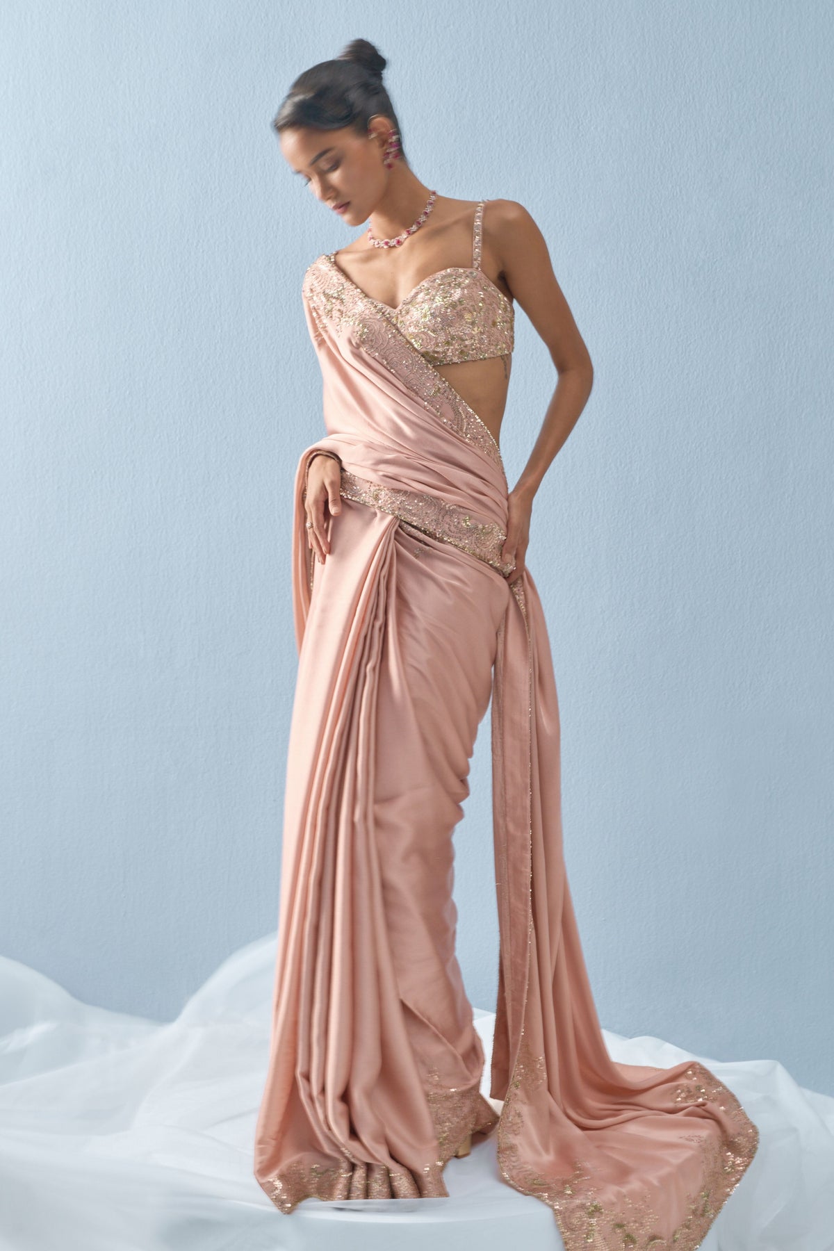 Nude Pink Saree Set