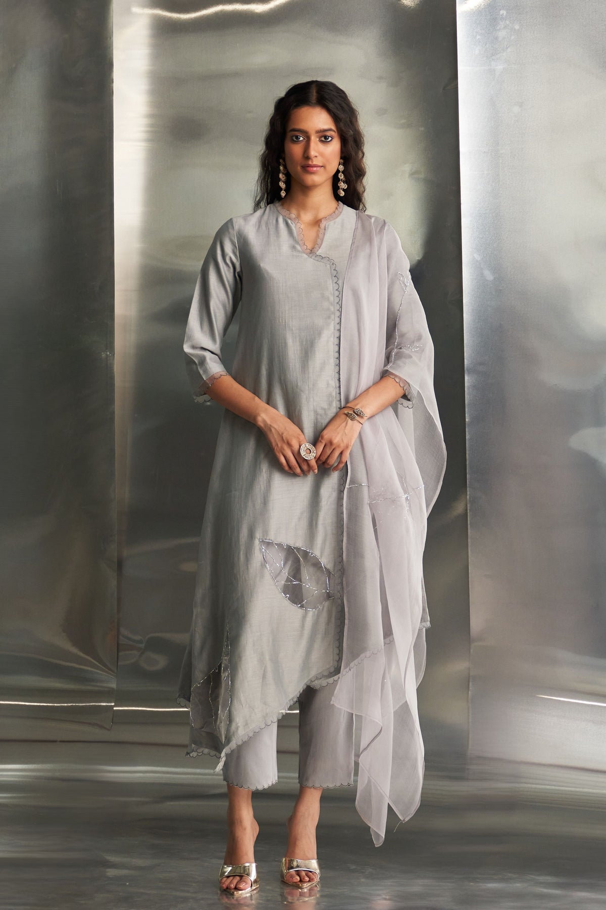 Steel Grey Asymmetrical Kurta Set