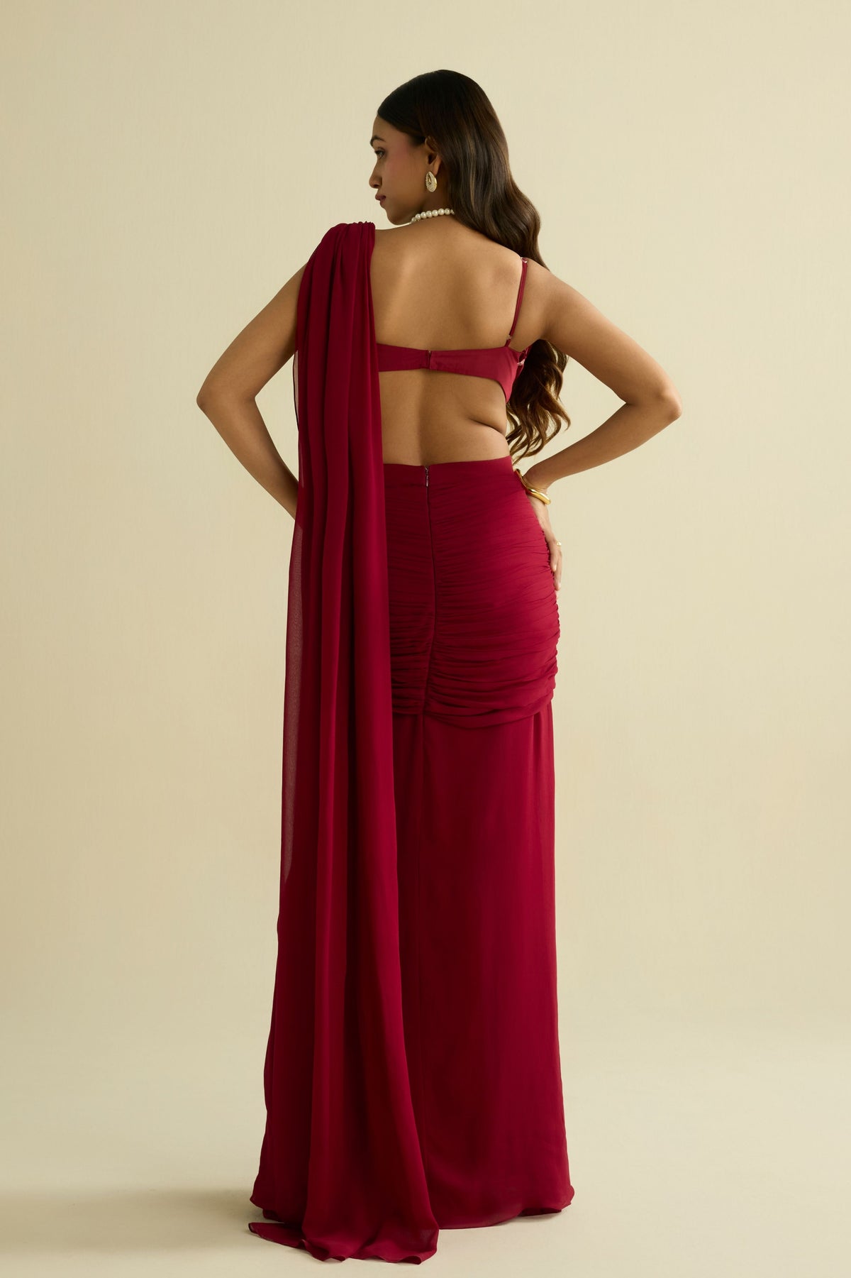 Maroon Pre-draped Saree