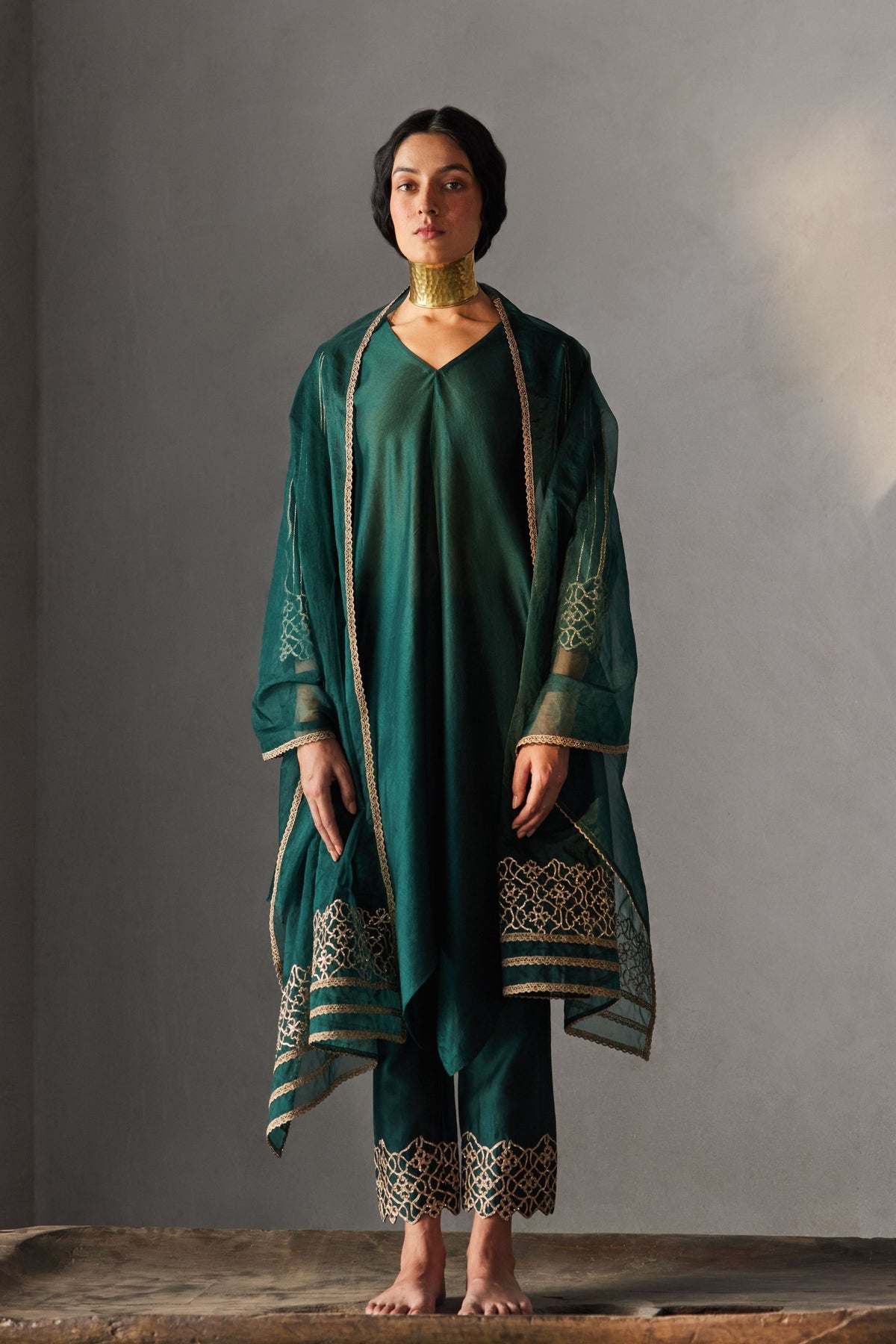 Forest Green Asymmetrical Kurta Set