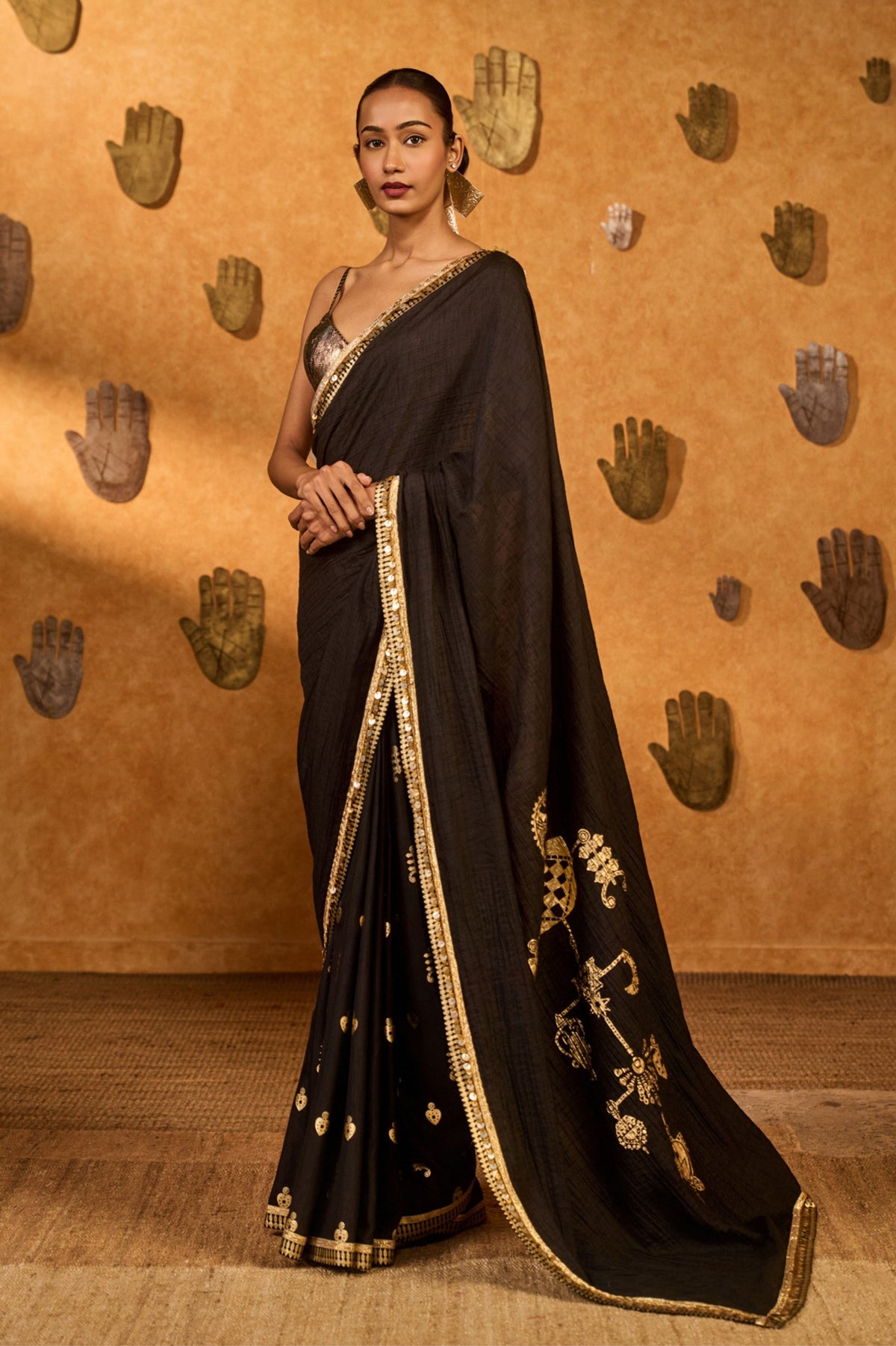 Black Wishdrop Gota Saree