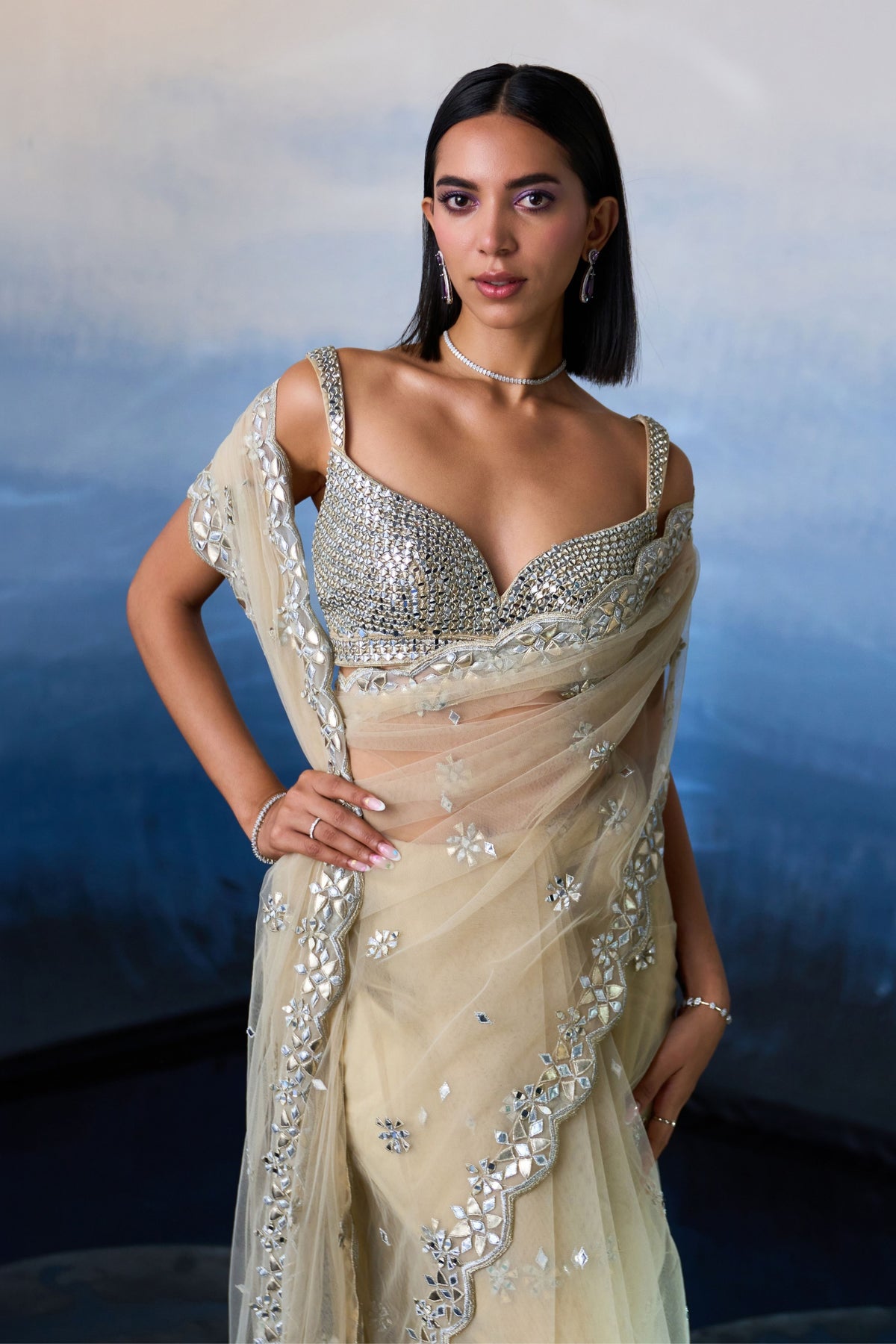 Gold Embroidered Saree Set