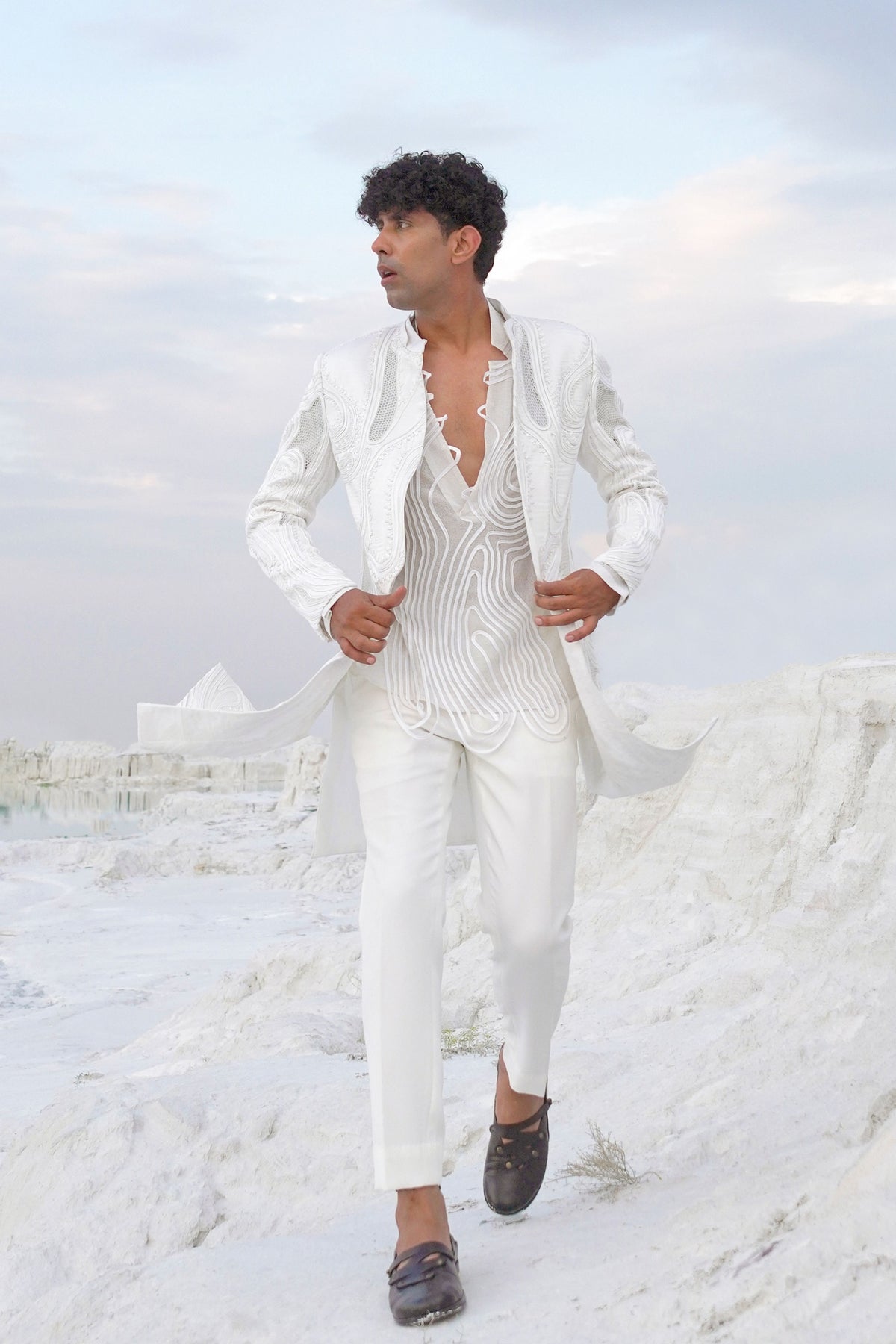 White Scallop Jacket Set