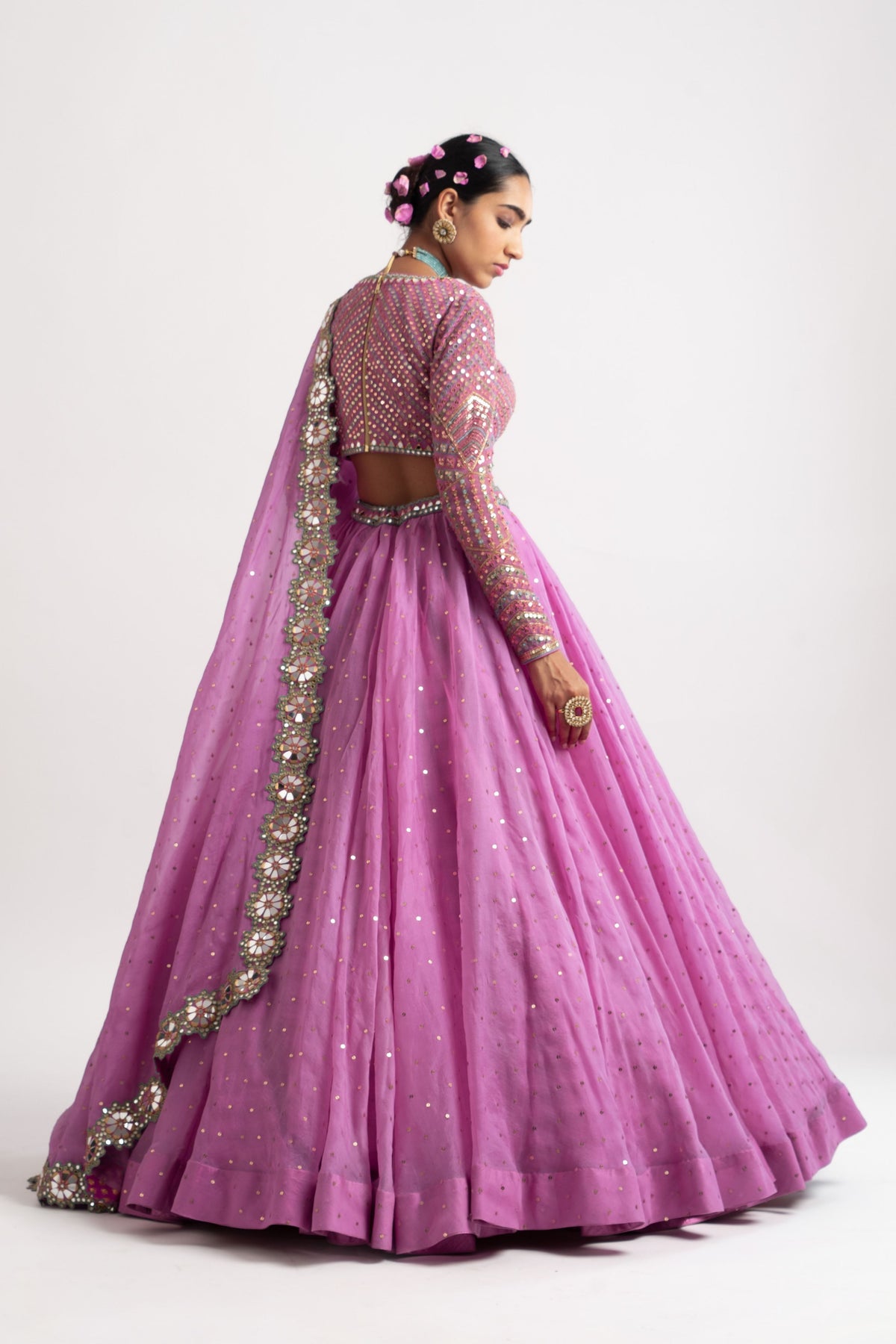 Dark blush silk organza lehenga