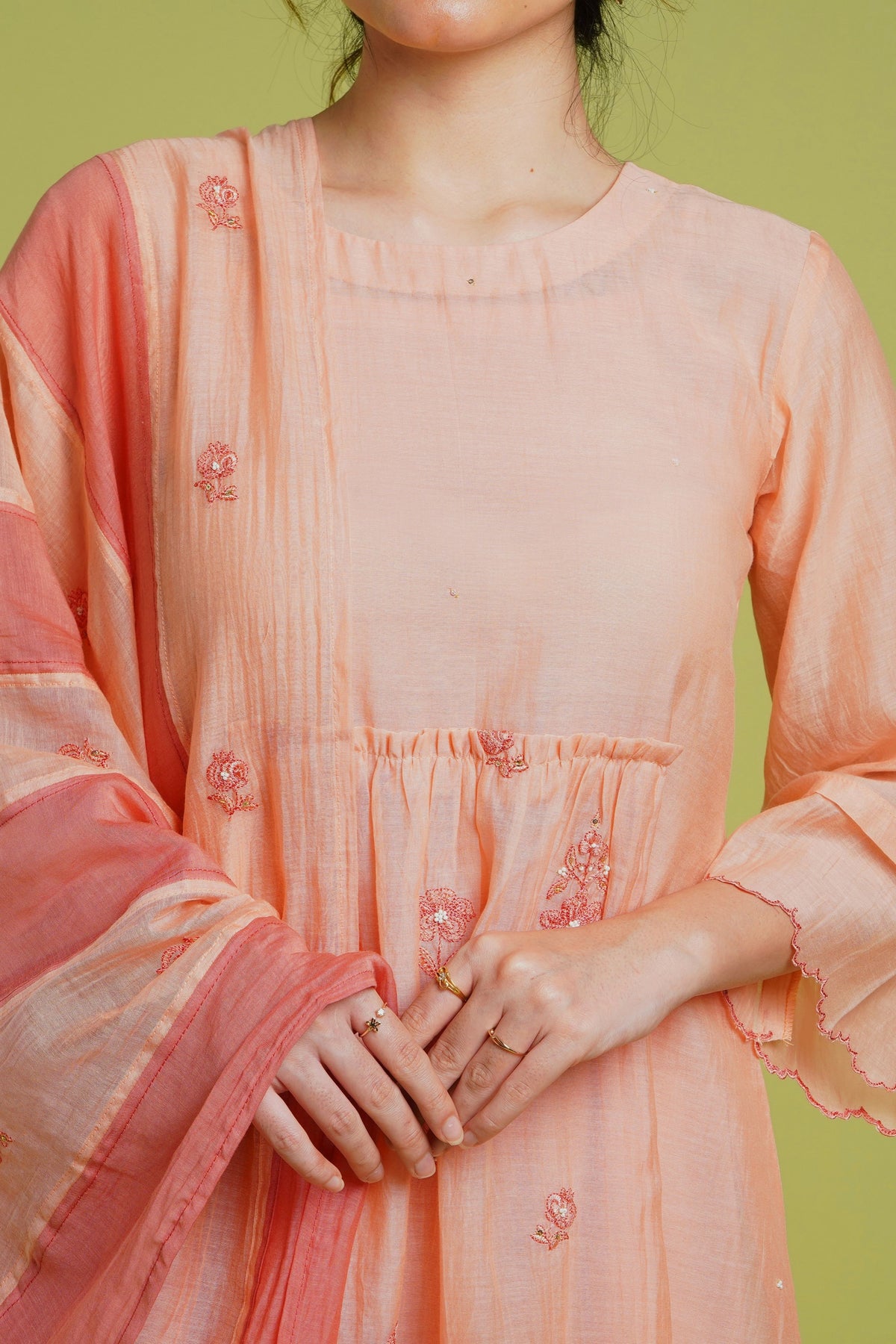 Peach Mul Chanderi Kurta Set