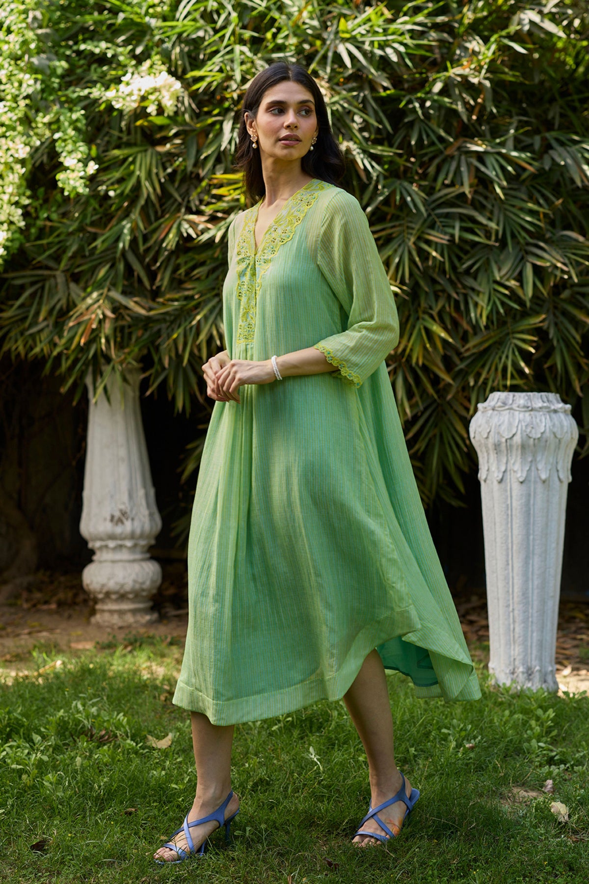 English Morning Green Embroidered Dress