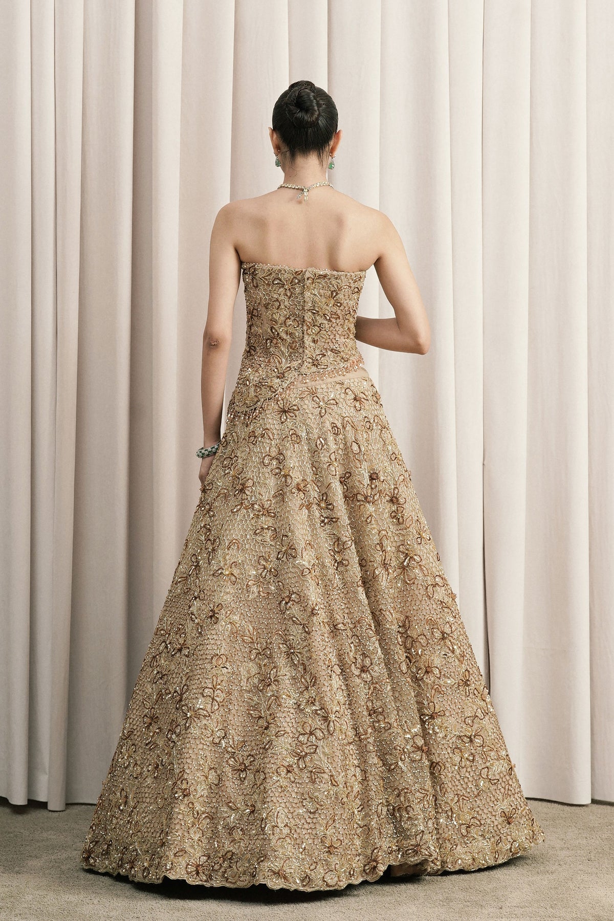 Beige Chantilly Lace Lehenga Set