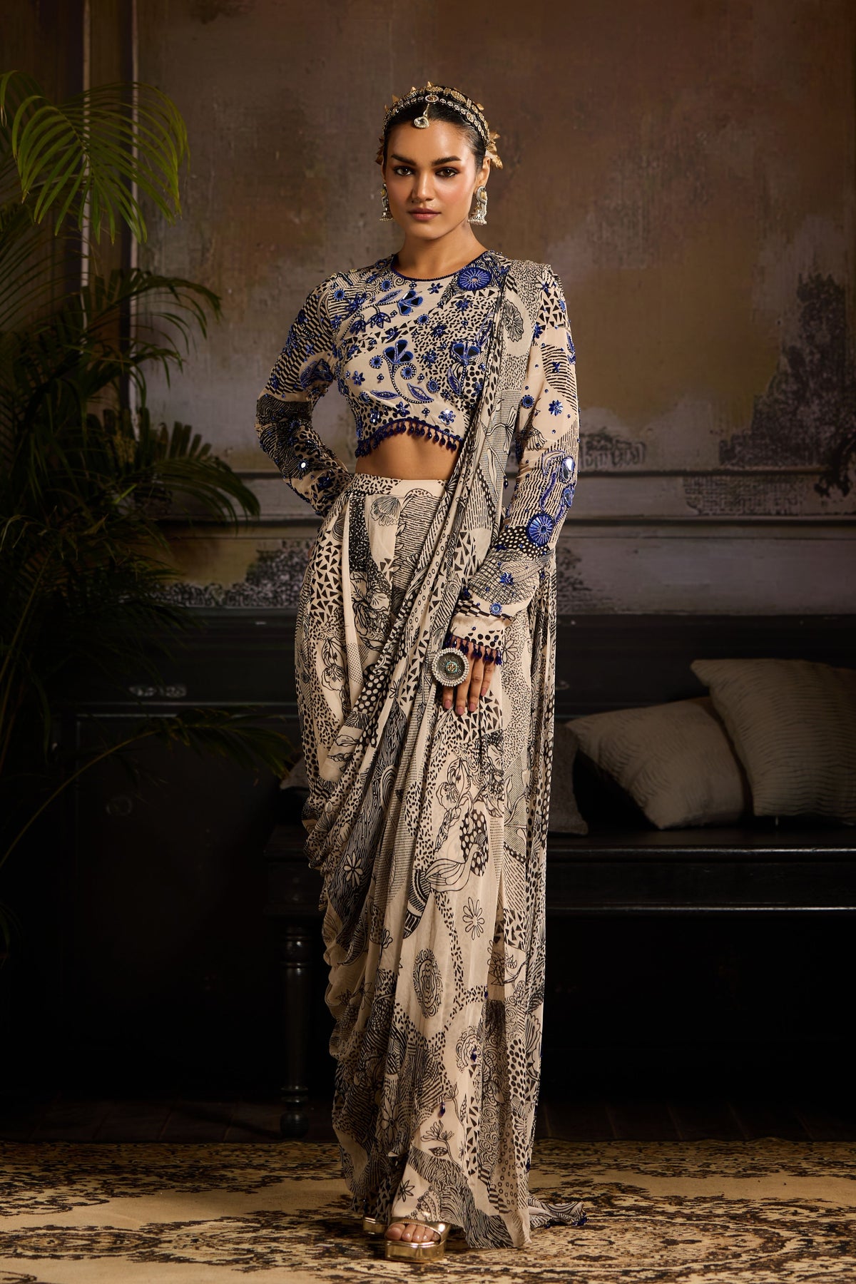Beige Pant Saree Set