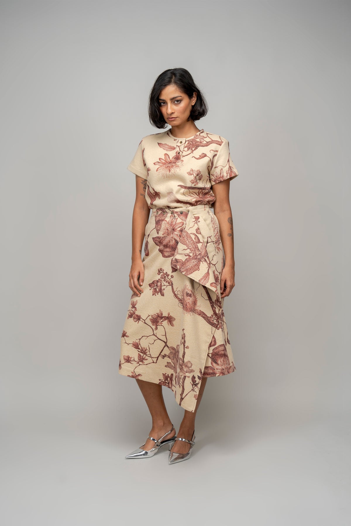 Garden Print Wool Wrap Skirt