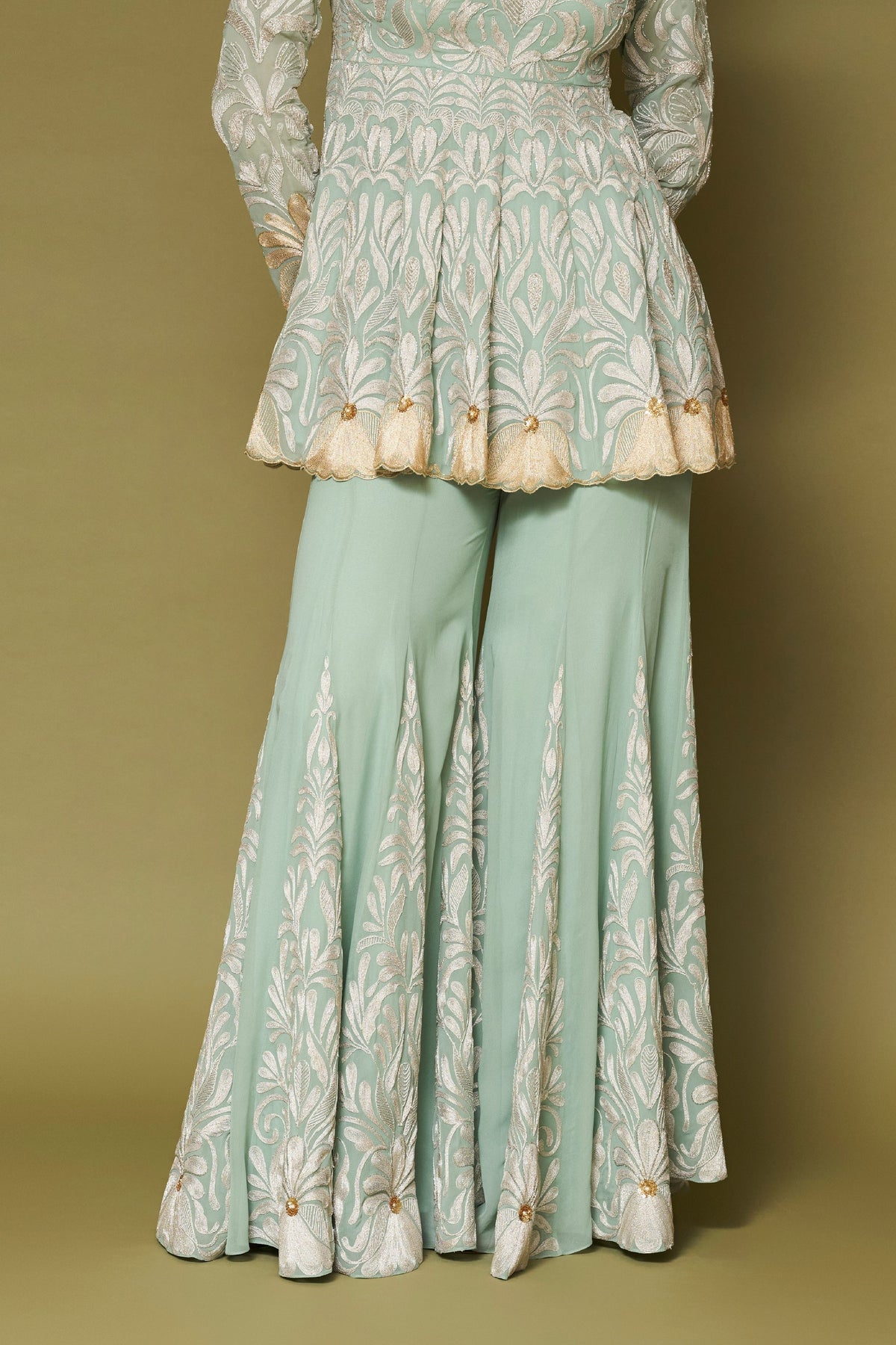 Aqua Embroidered Georgette Sharara Set