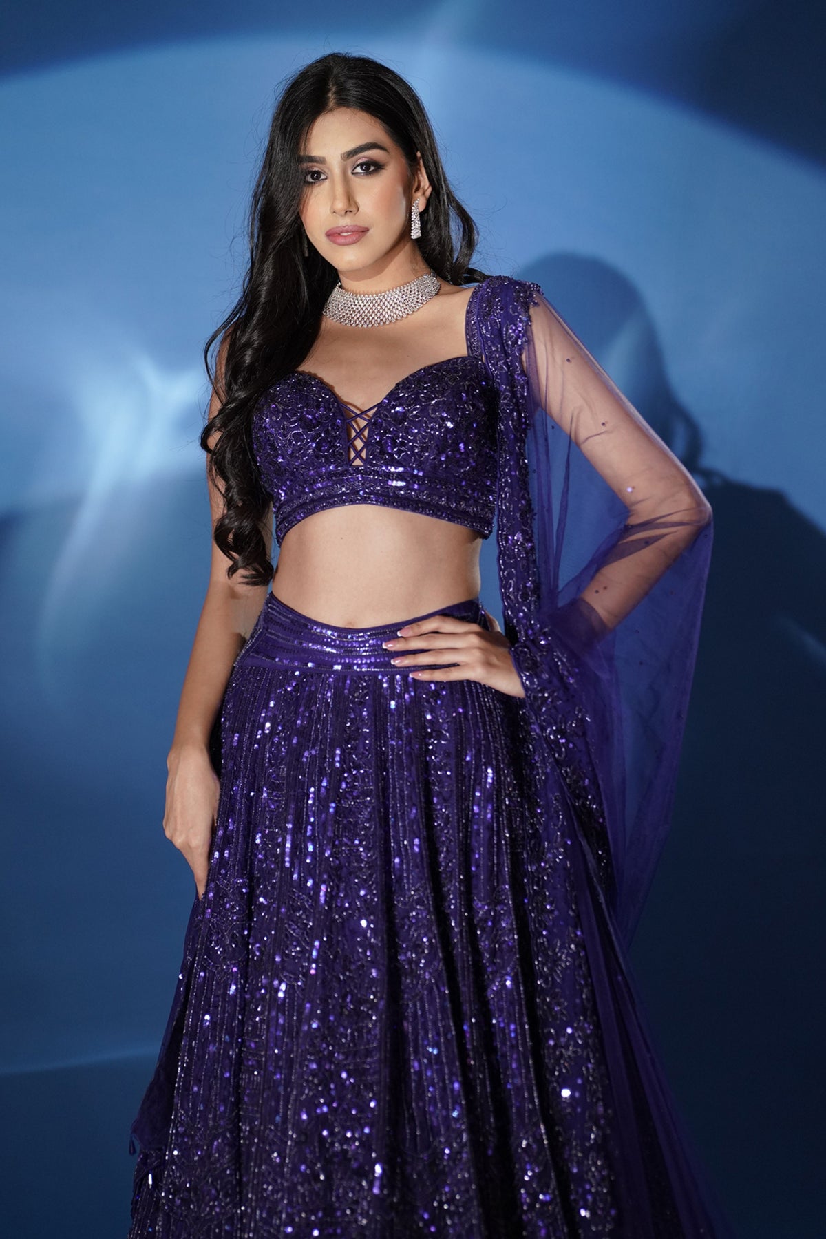 Shimmering Electric Blue Lehenga Set