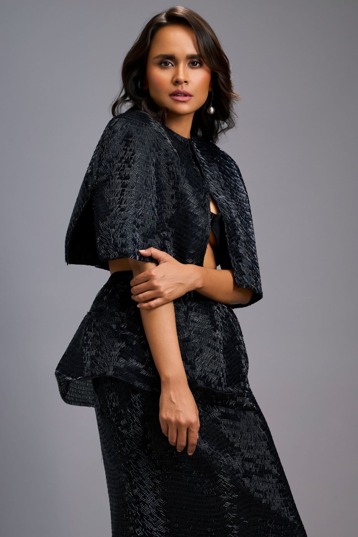 Shimmer Structured Black Cape - Deepika Arora - Elahe