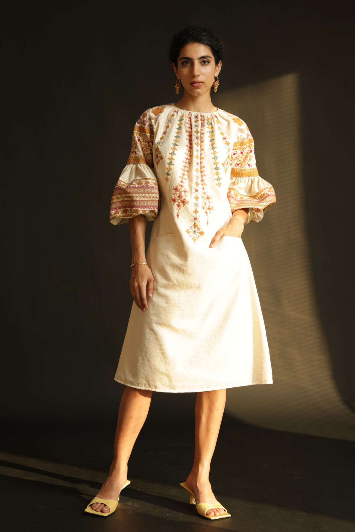 Ivory kala cotton embroidered dress