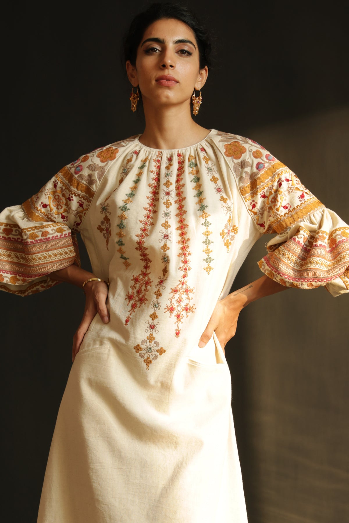 Ivory kala cotton embroidered dress