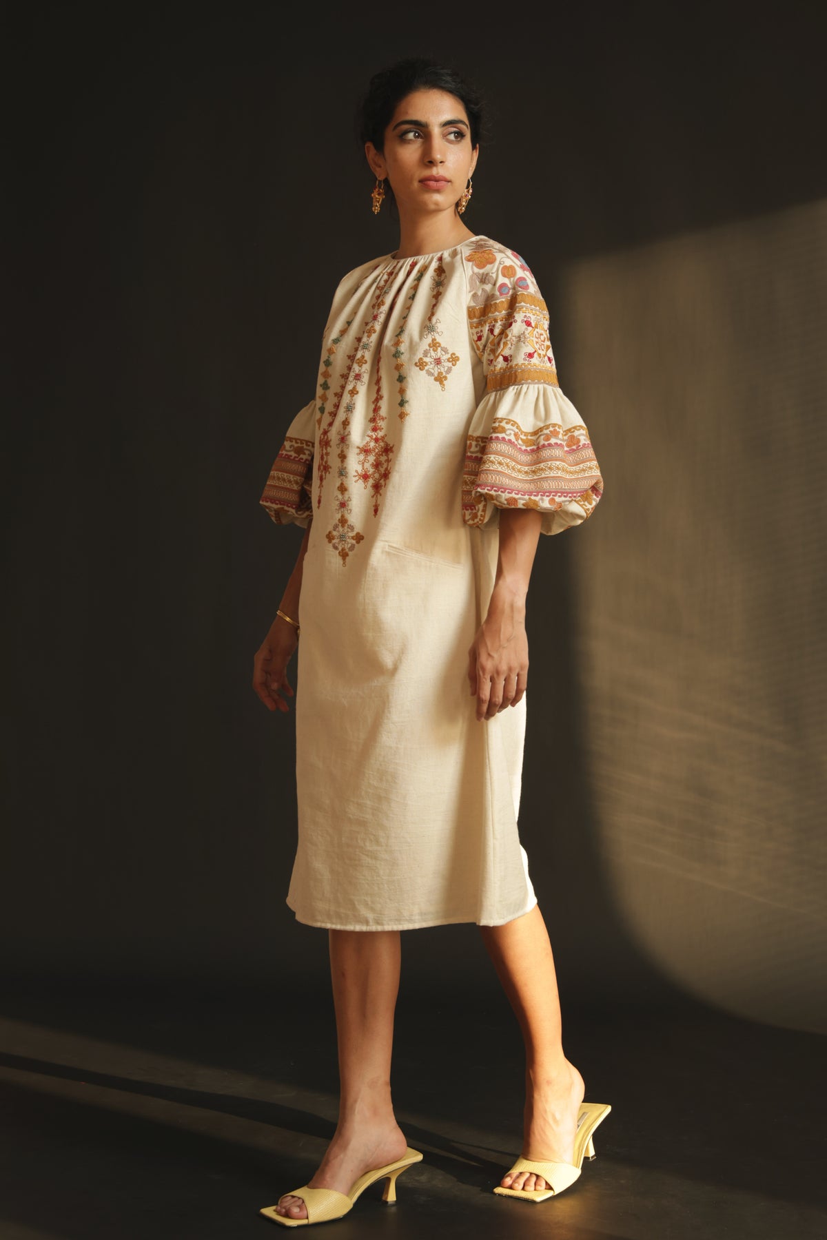 Ivory kala cotton embroidered dress