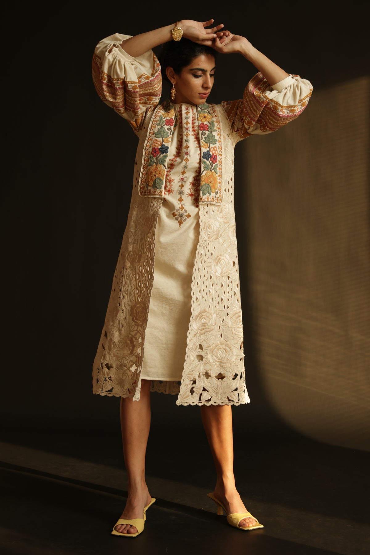 Ivory kala cotton cutwork jacket