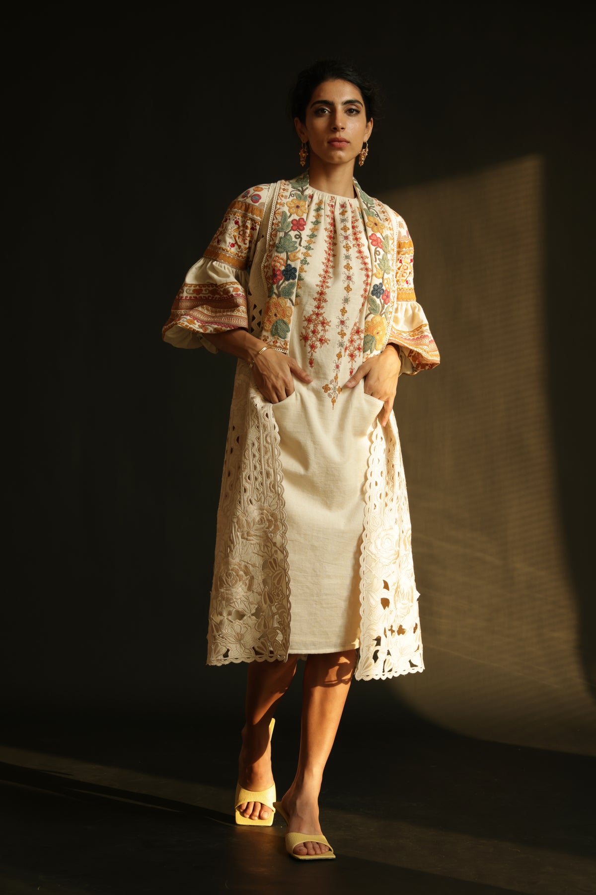 Ivory kala cotton cutwork jacket