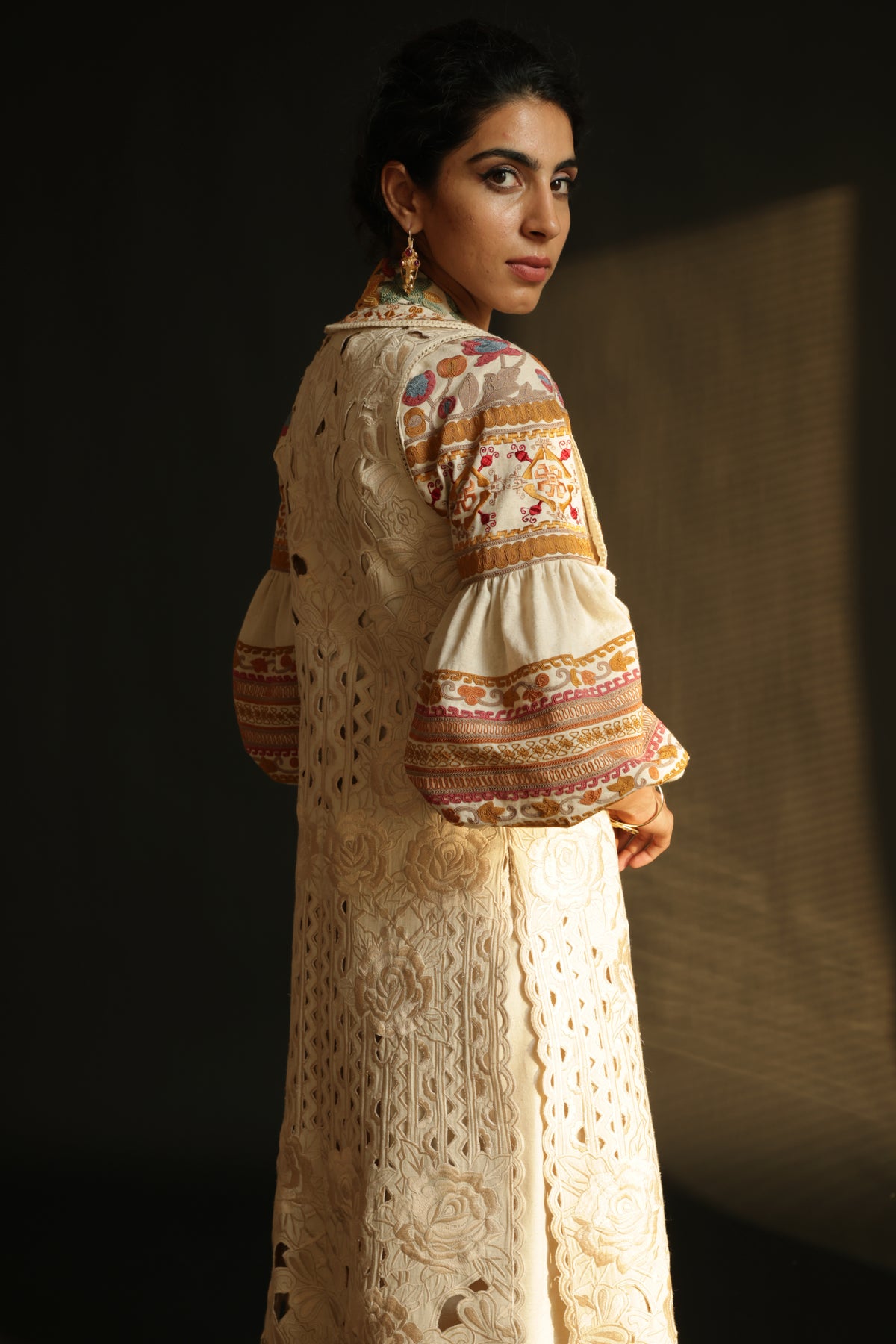 Ivory kala cotton cutwork jacket