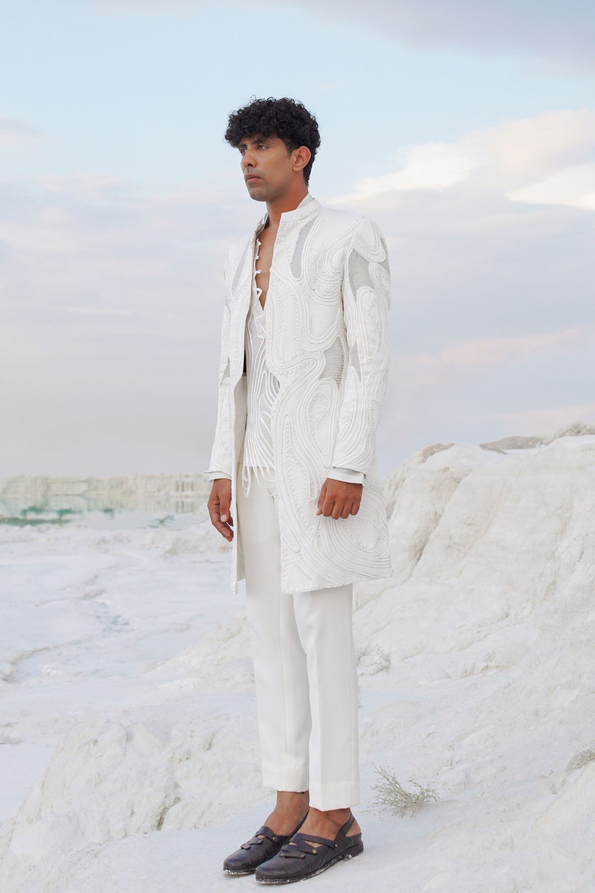 White Scallop Jacket Set