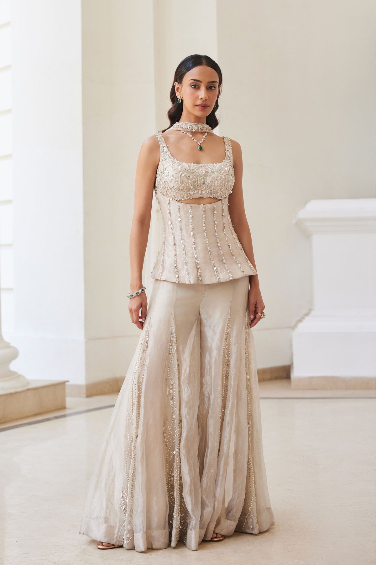 Tissue Sharara and Corset Set