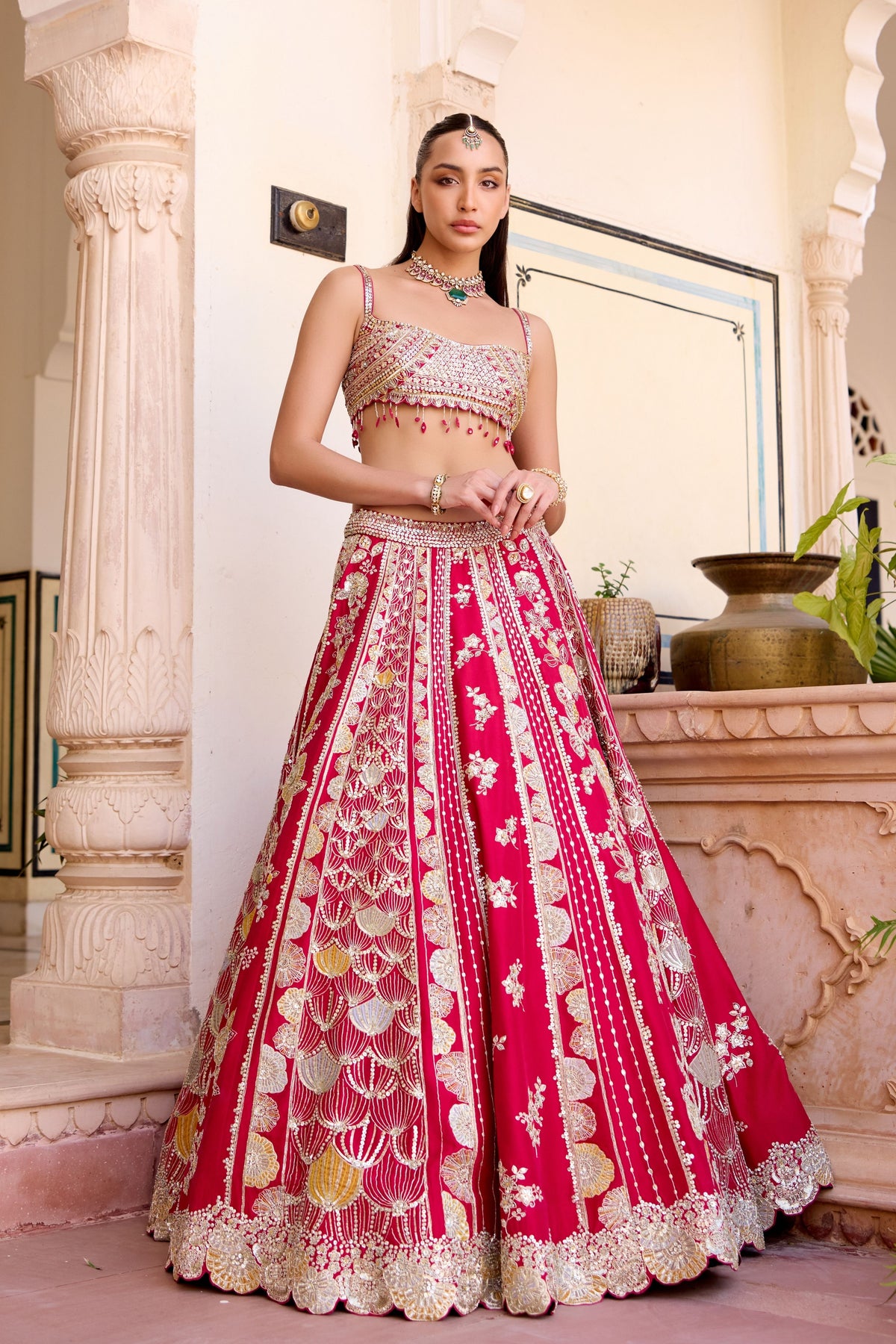 Cut Ruby Mulberry Lehenga Set