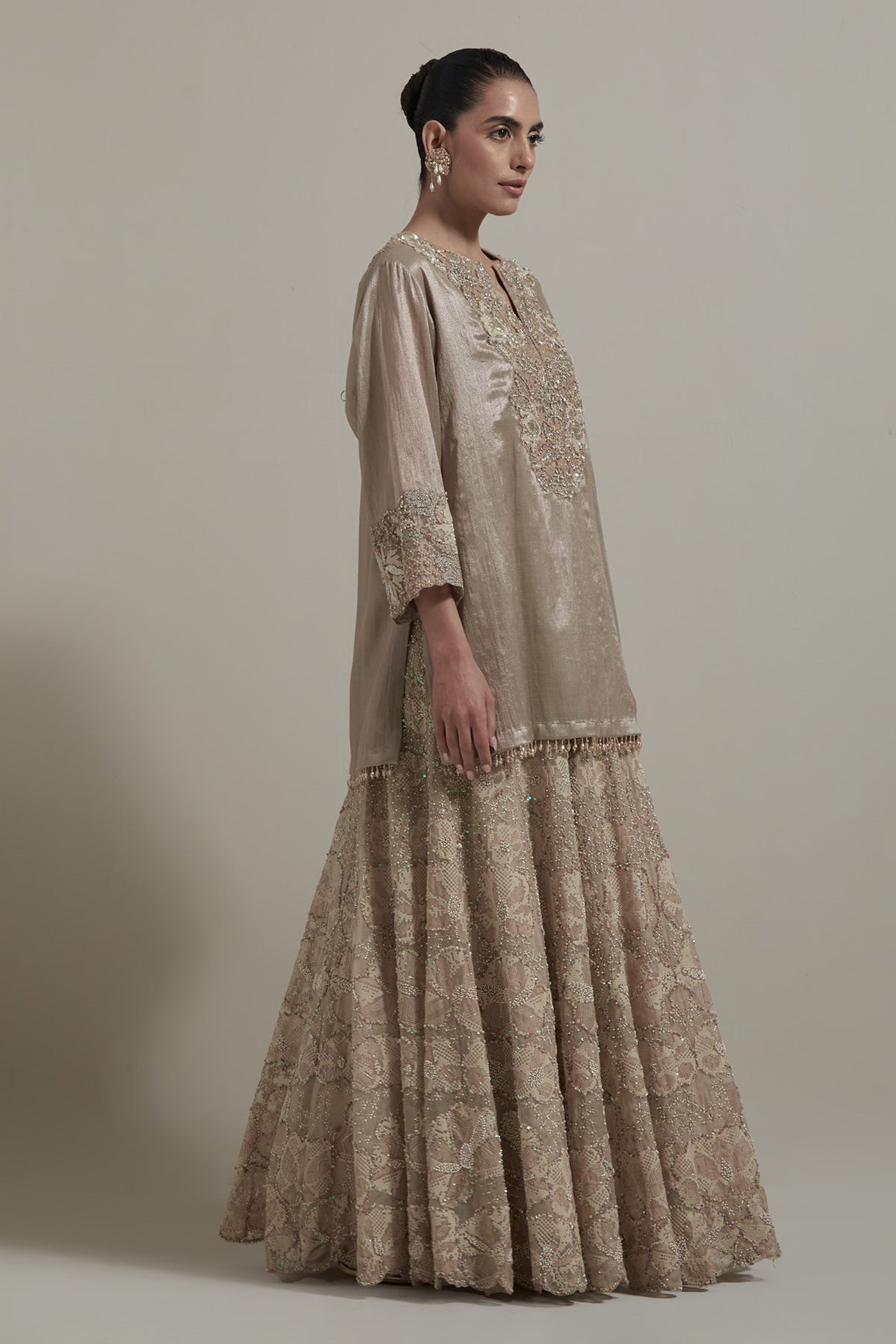 Beige Kurta Skirt Set